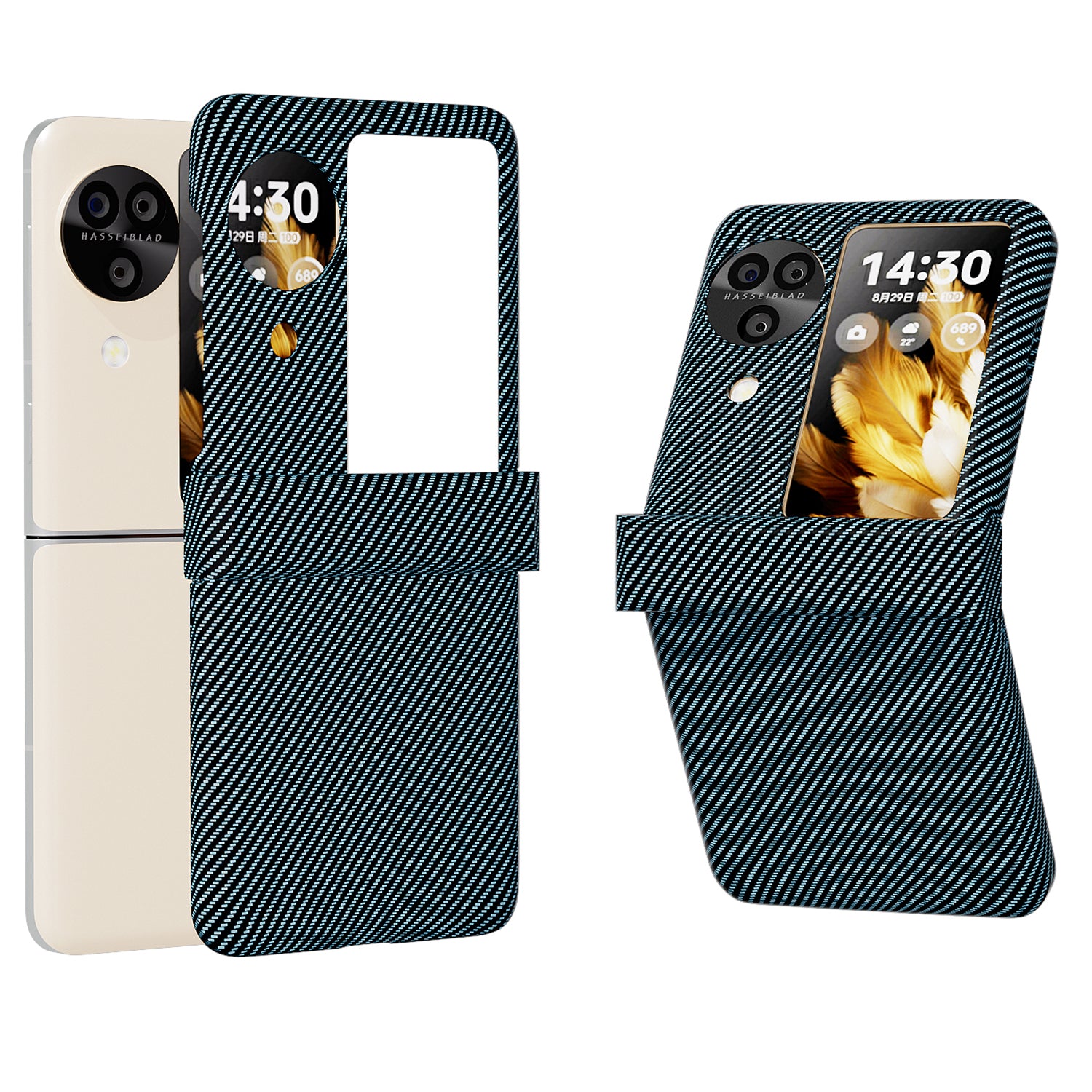 For Oppo Find N3 Flip 5G Cell Phone Case Hard PC Carbon Fiber Texture Anti-scratch Cover - Black