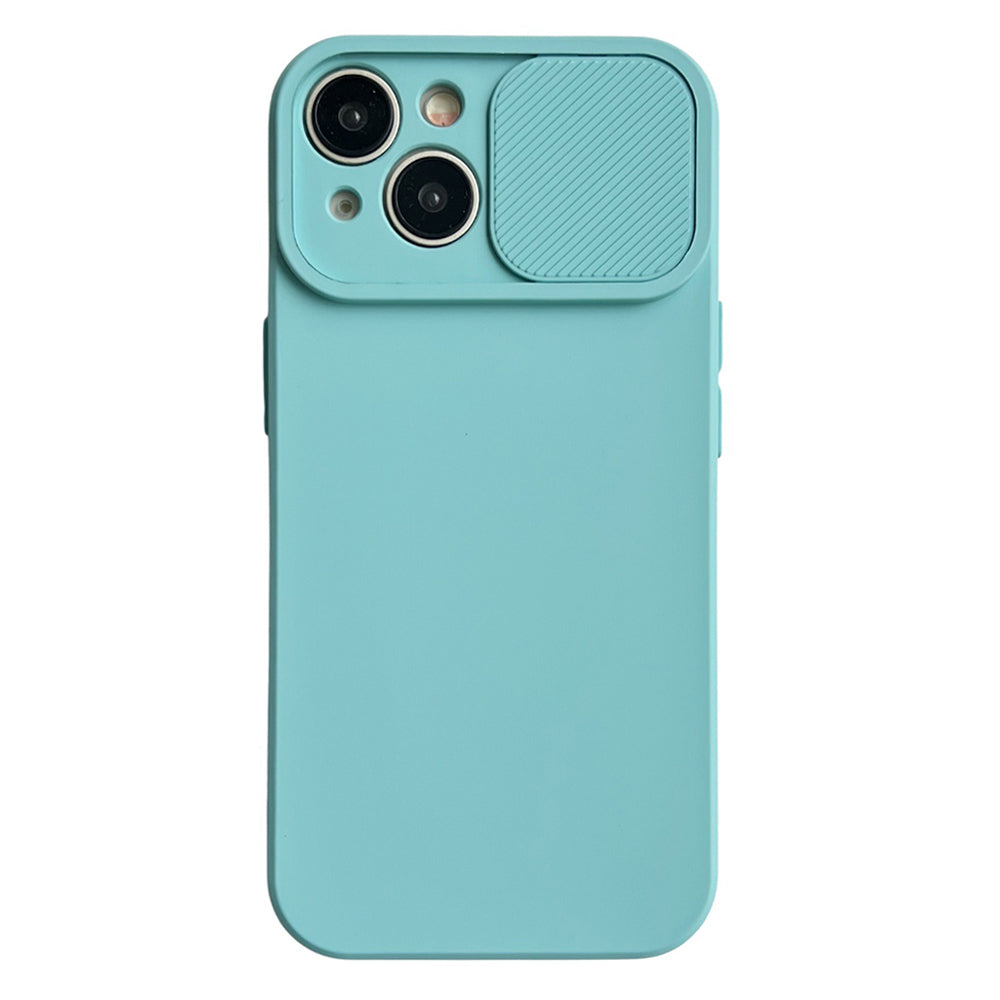 TMT Series for iPhone 15 Phone Cover Soft Lining TPU Case with Slide Lens Window - Baby Blue