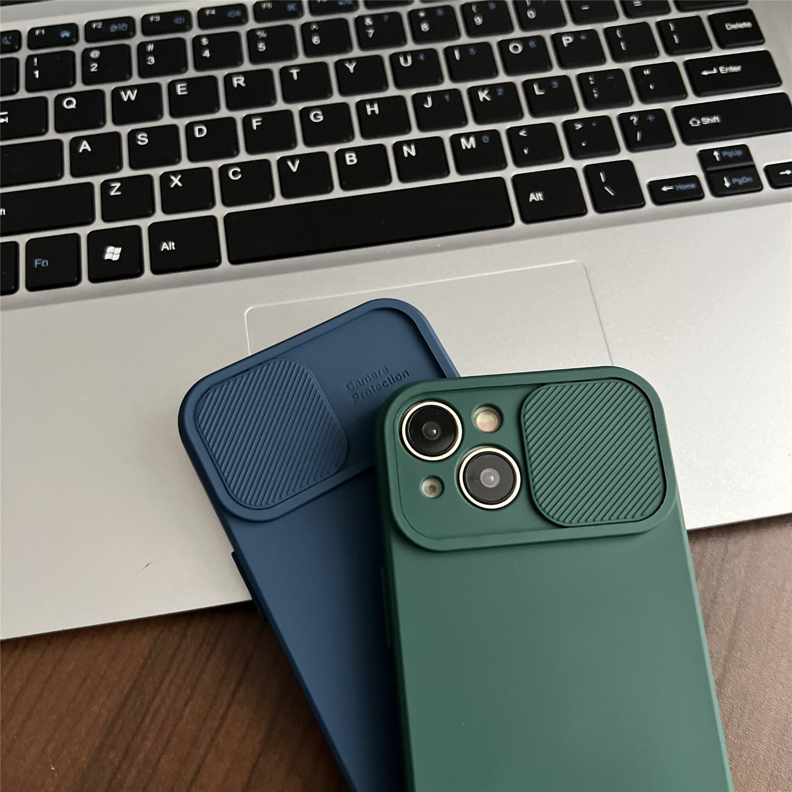 TMT Series for iPhone 15 Phone Cover Soft Lining TPU Case with Slide Lens Window - Baby Blue