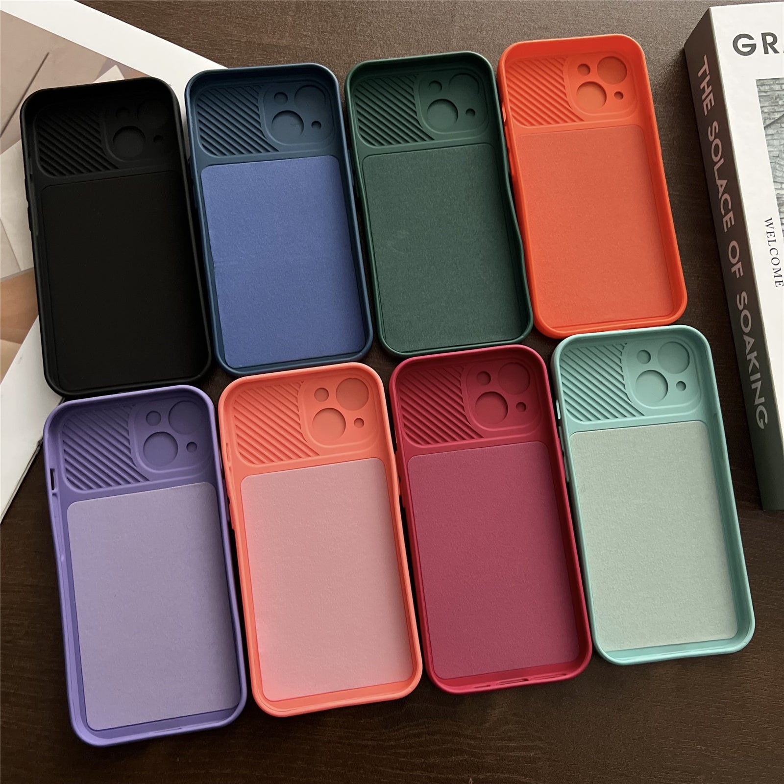 TMT Series for iPhone 15 Phone Cover Soft Lining TPU Case with Slide Lens Window - Baby Blue