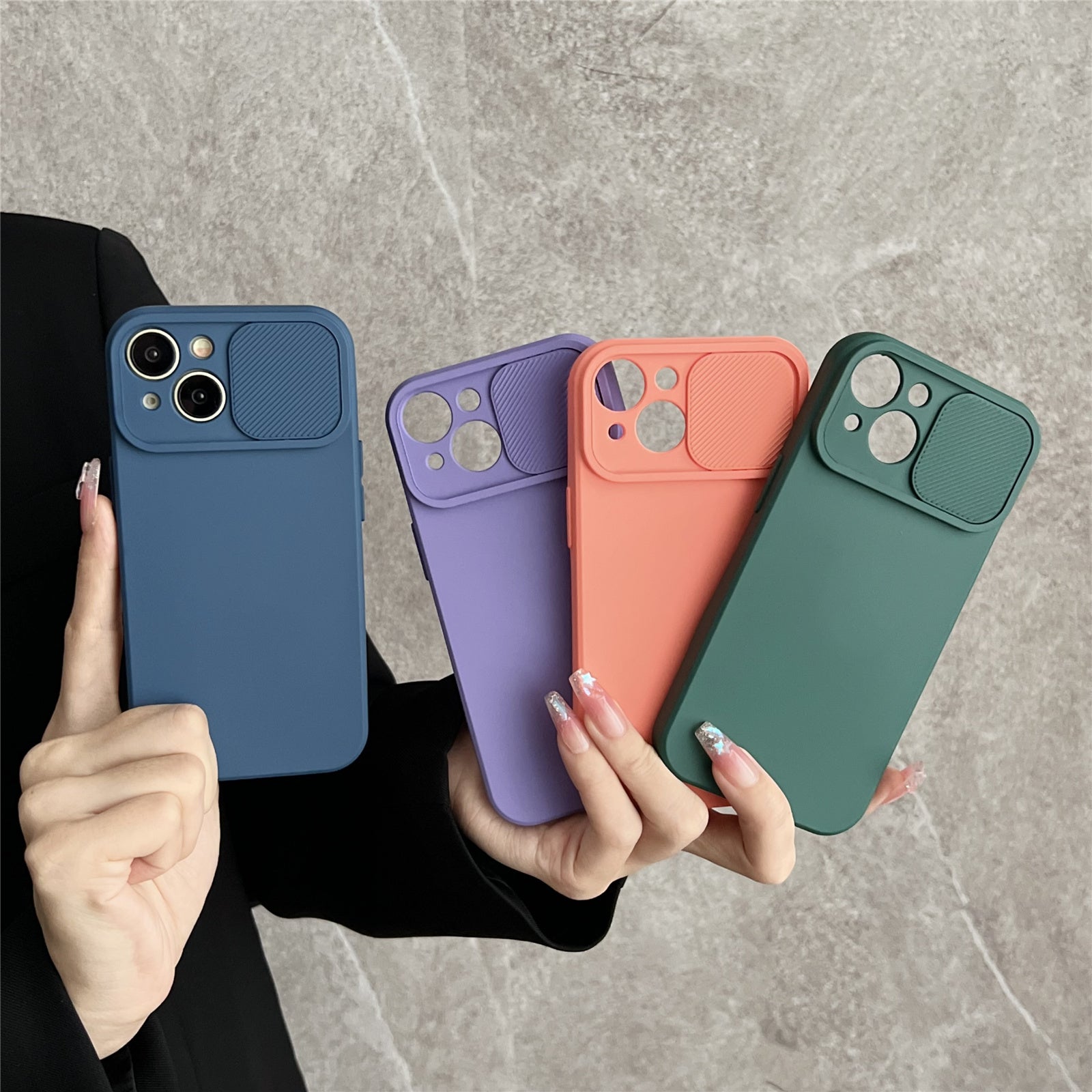 TMT Series for iPhone 15 Phone Cover Soft Lining TPU Case with Slide Lens Window - Baby Blue