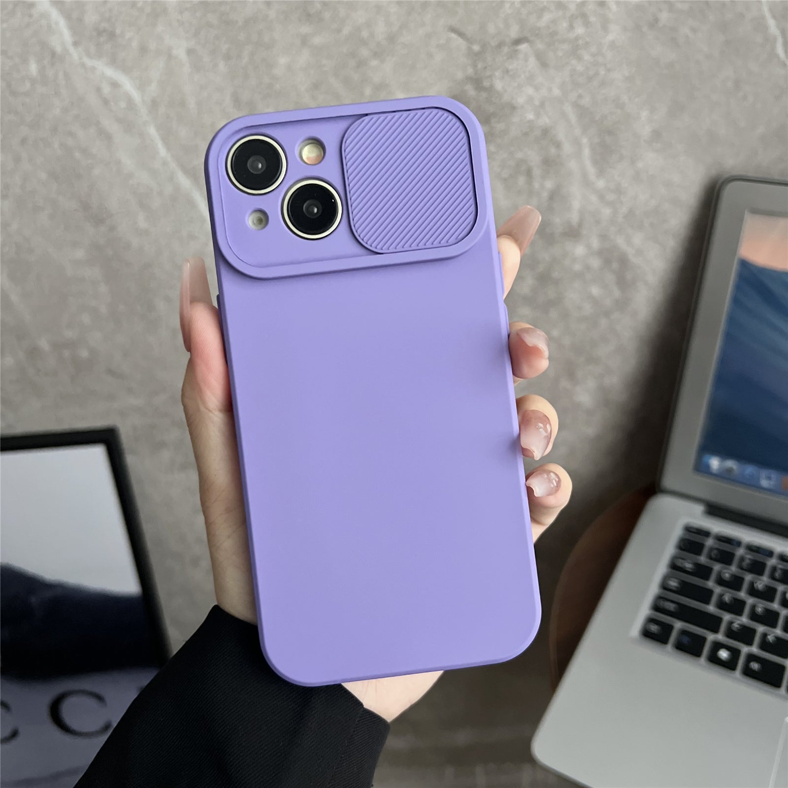 TMT Series for iPhone 14 Cell Phone Case Soft TPU Anti-scratch Cover Slide Lens Lid - Baby Blue