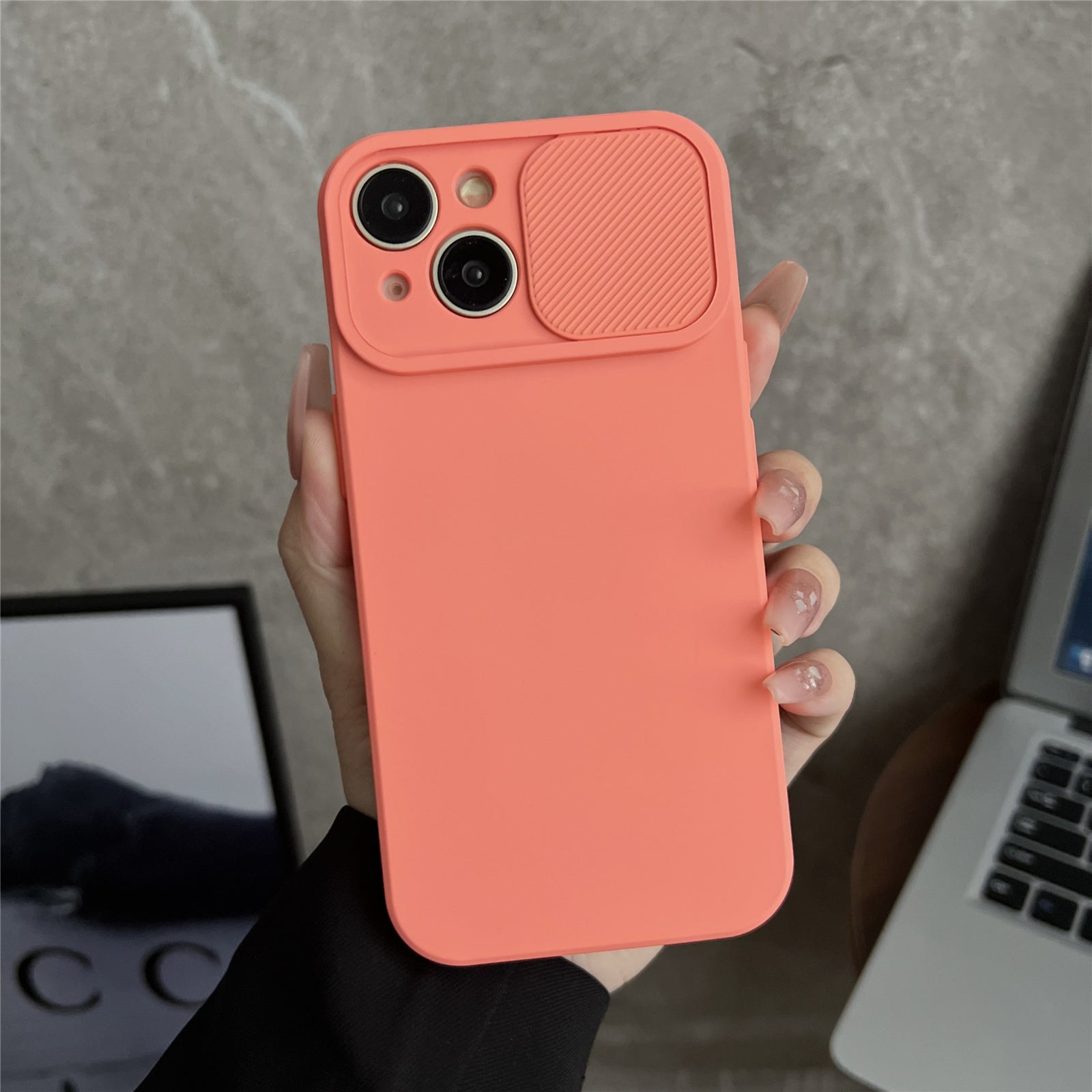 TMT Series for iPhone 14 Cell Phone Case Soft TPU Anti-scratch Cover Slide Lens Lid - Baby Blue