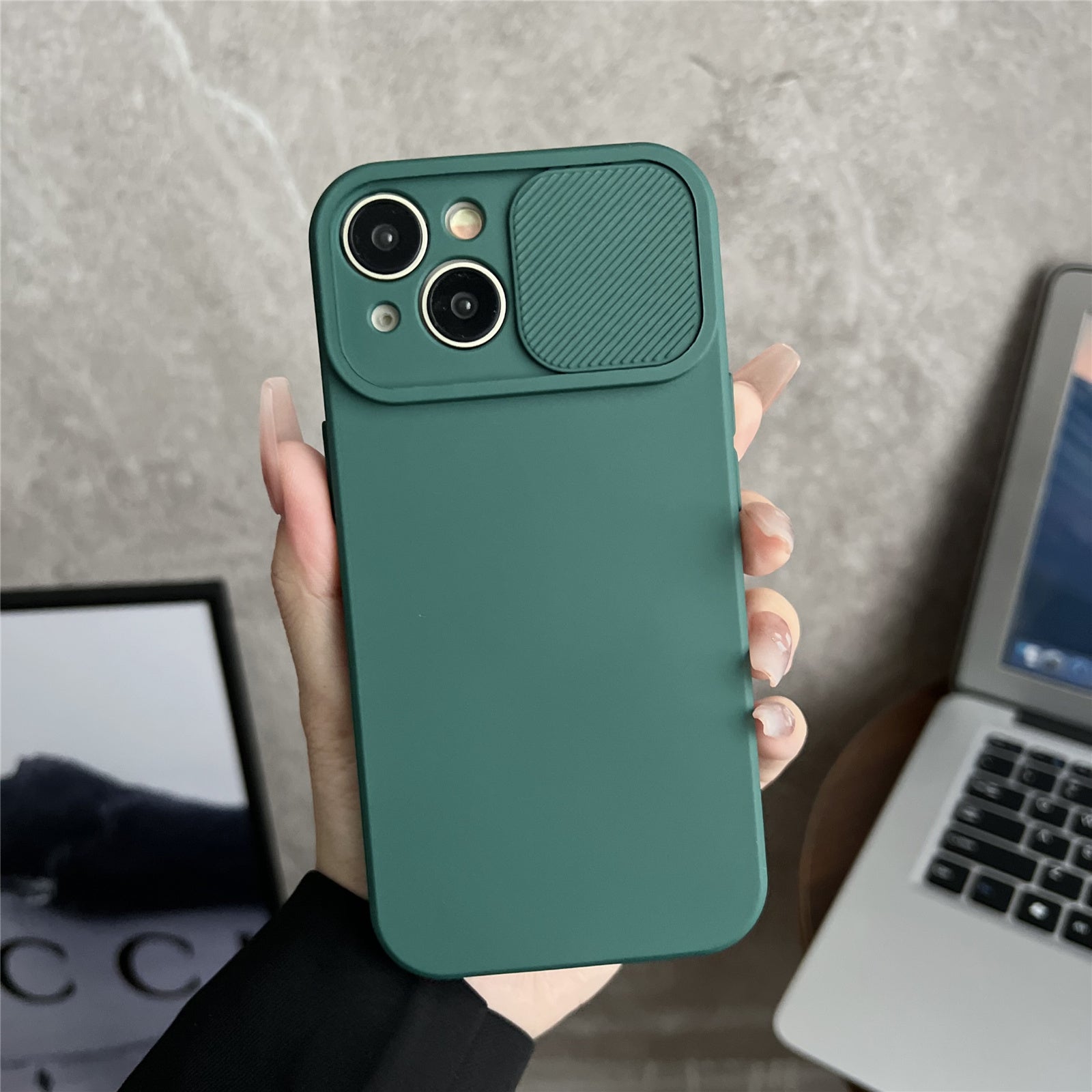 TMT Series for iPhone 14 Cell Phone Case Soft TPU Anti-scratch Cover Slide Lens Lid - Baby Blue