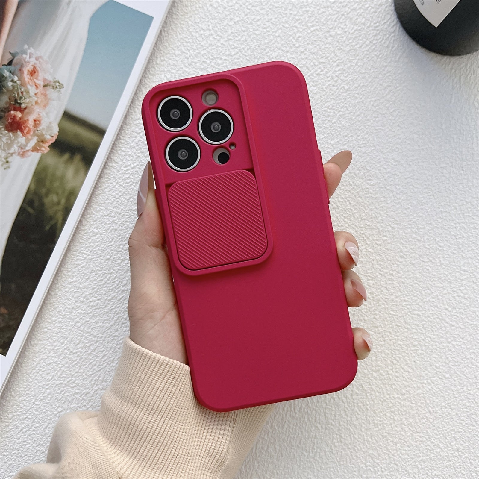 TMT Series for iPhone 13 Pro Max Phone Case Vertical Slide Camera Lens Protection TPU Cover - Black