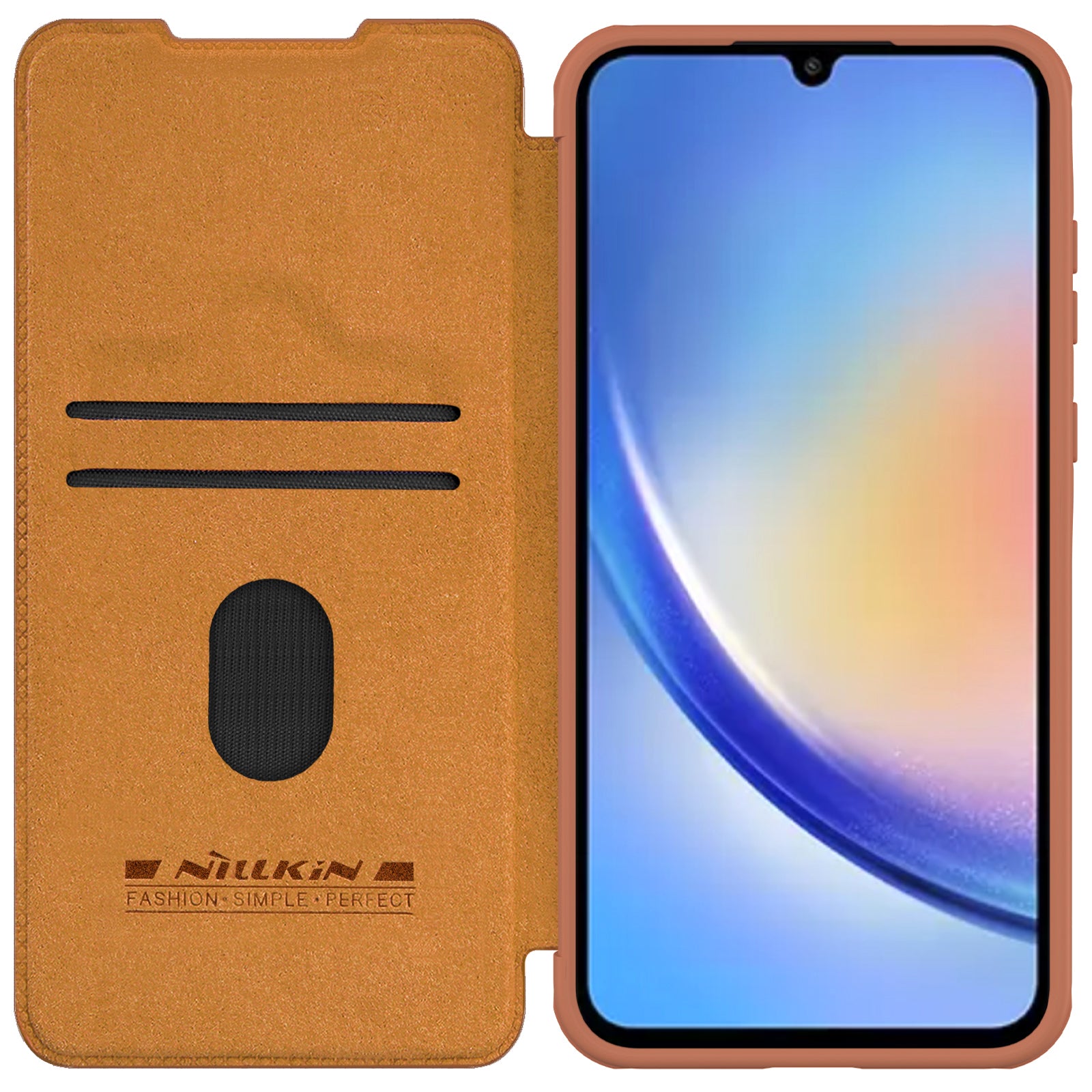 NILLKIN Qin Pro Series for Samsung Galaxy A35 5G Phone Case PU Leather Flip Cover with Card Holder - Brown