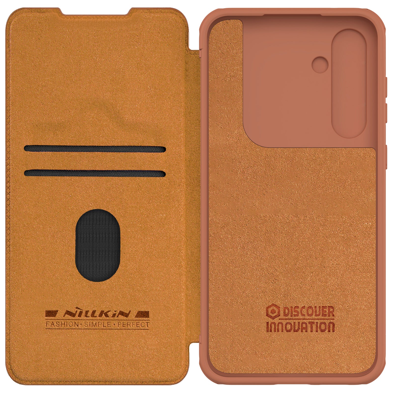 NILLKIN Qin Pro Series for Samsung Galaxy A35 5G Phone Case PU Leather Flip Cover with Card Holder - Brown