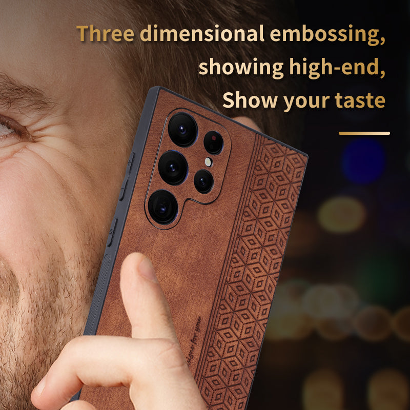 AZNS For Samsung Galaxy S24 Ultra Cell Phone Case Imprint PU Leather+TPU Drop-proof Cover - Brown
