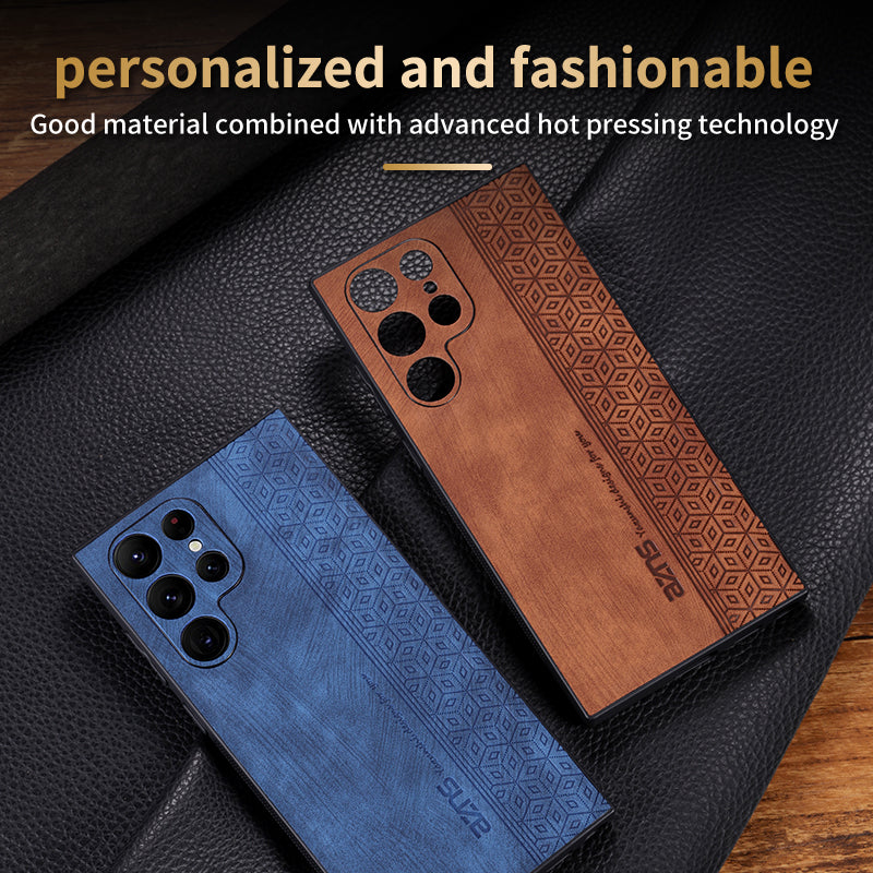 AZNS For Samsung Galaxy S24 Ultra Cell Phone Case Imprint PU Leather+TPU Drop-proof Cover - Brown