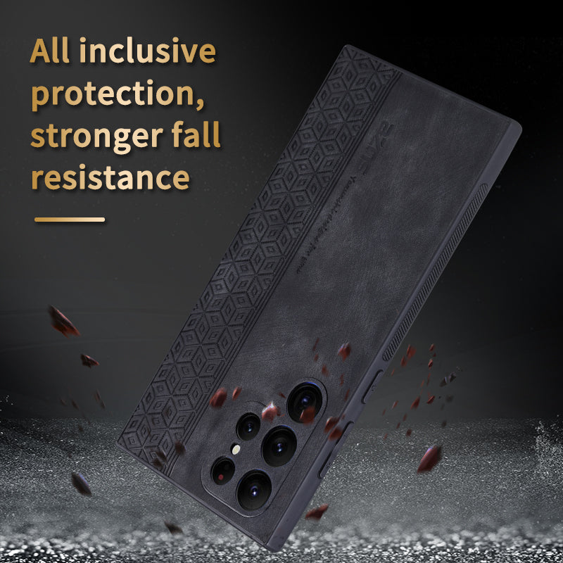 AZNS For Samsung Galaxy S24 Ultra Cell Phone Case Imprint PU Leather+TPU Drop-proof Cover - Brown