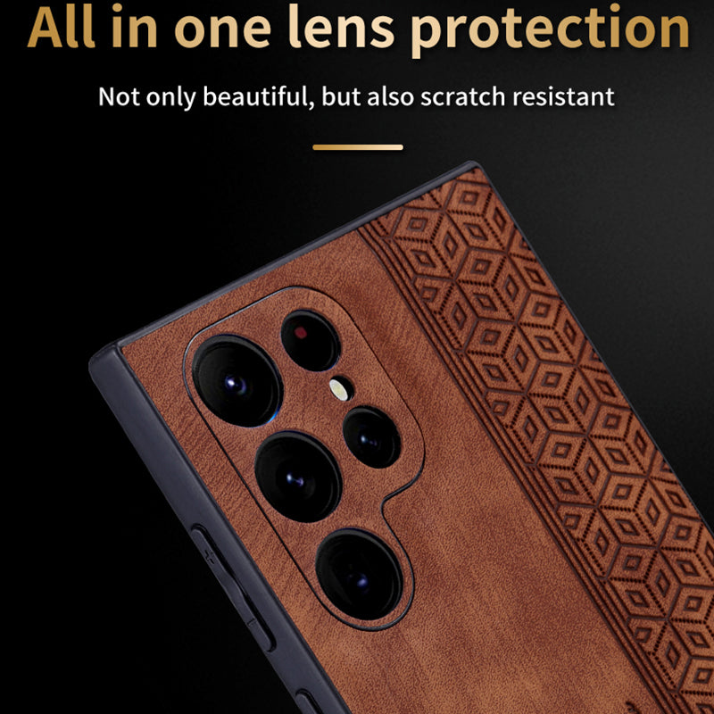 AZNS For Samsung Galaxy S24 Ultra Cell Phone Case Imprint PU Leather+TPU Drop-proof Cover - Brown