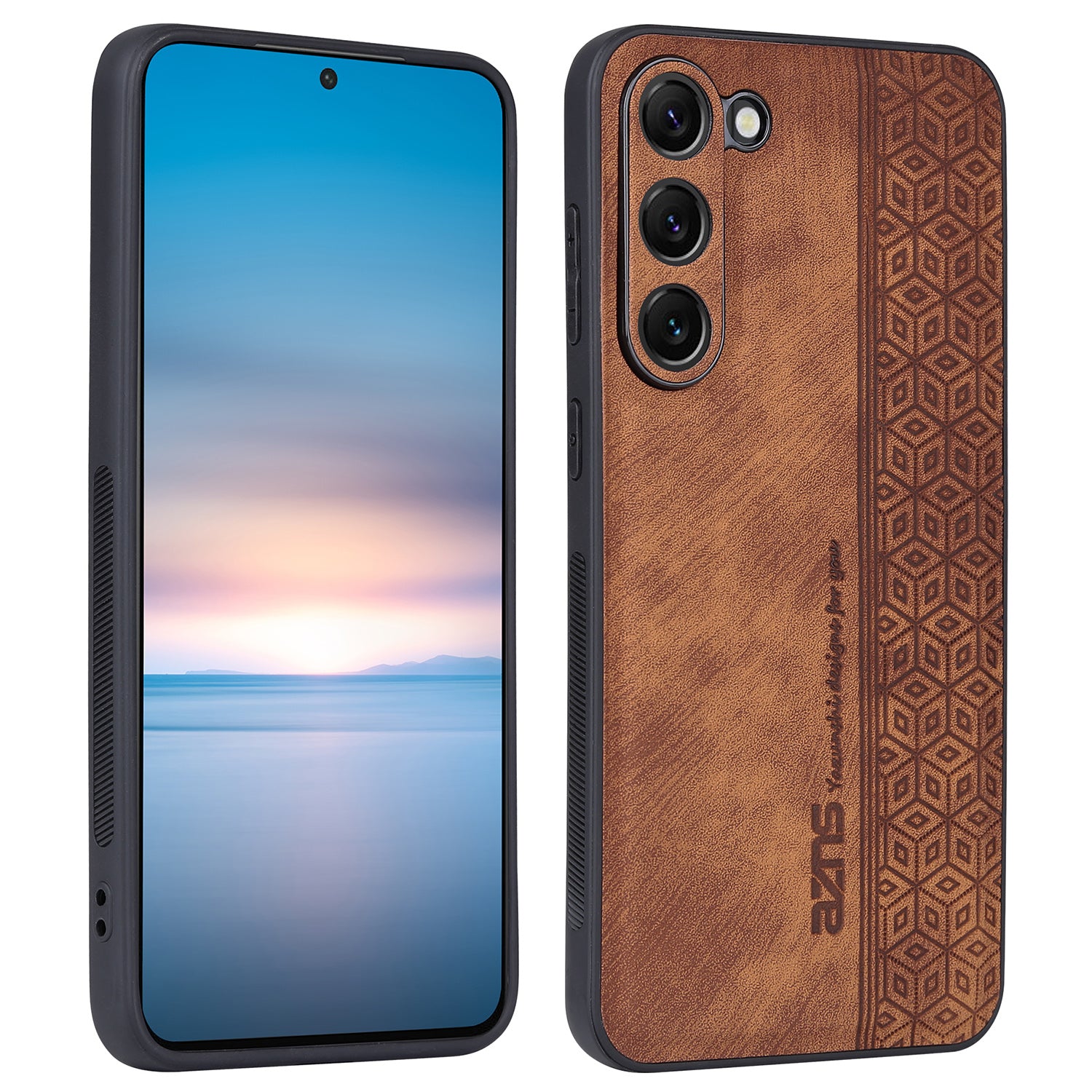AZNS For Samsung Galaxy S24+ Imprinted Case PU Leather+TPU Mobile Phone Guard Cover - Brown