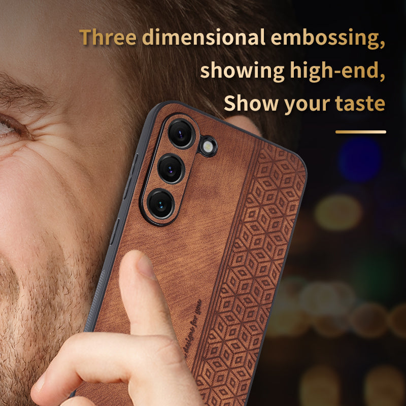AZNS For Samsung Galaxy S24+ Imprinted Case PU Leather+TPU Mobile Phone Guard Cover - Brown