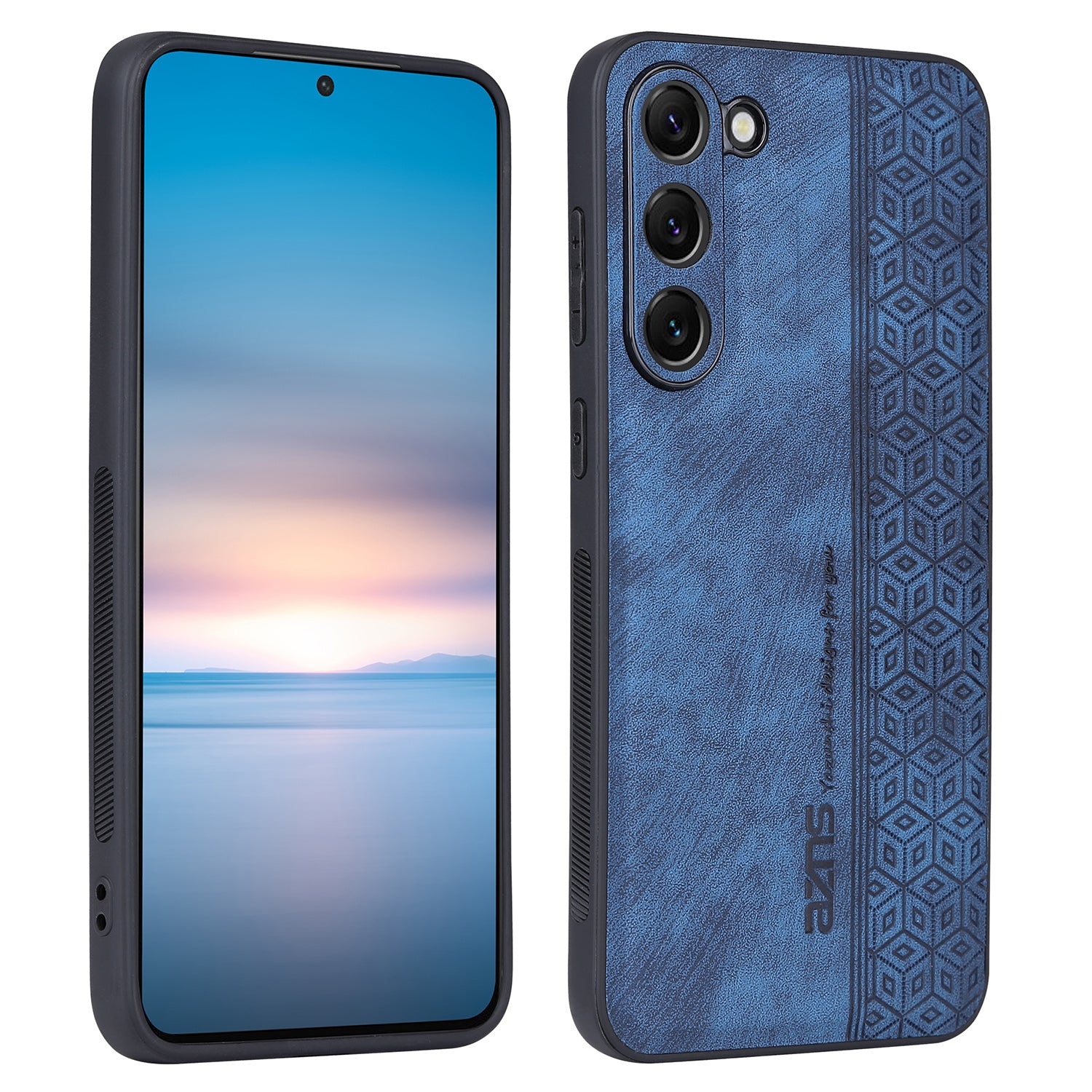 AZNS For Samsung Galaxy S24 Case Imprinted PU Leather+TPU Shock Absorbing Smartphone Shell - Blue