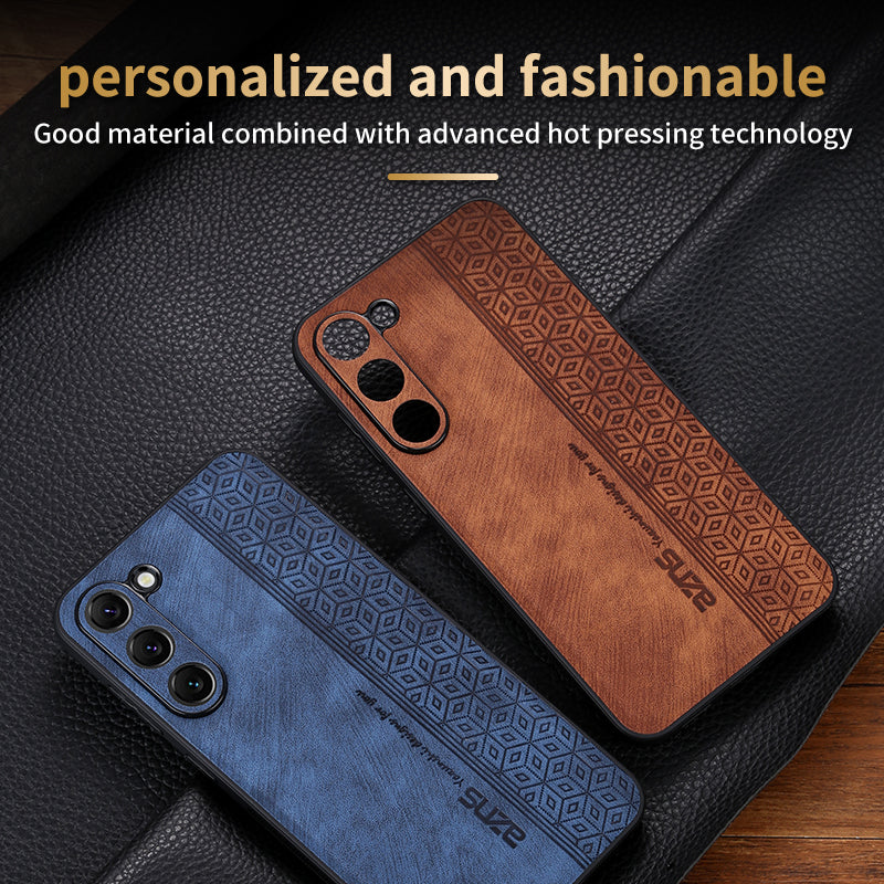 AZNS For Samsung Galaxy S24 Case Imprinted PU Leather+TPU Shock Absorbing Smartphone Shell - Blue