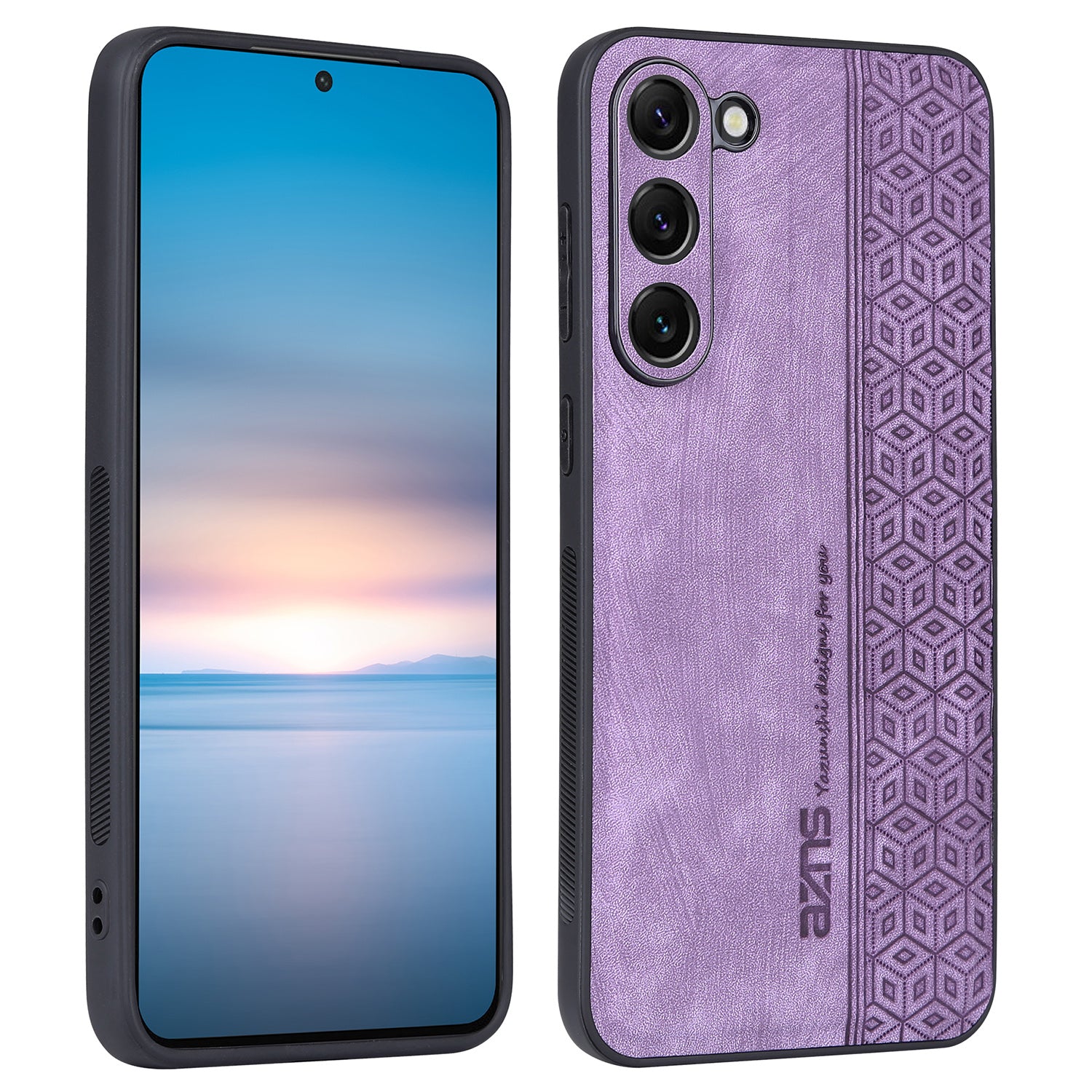 AZNS For Samsung Galaxy S24 Case Imprinted PU Leather+TPU Shock Absorbing Smartphone Shell - Blue