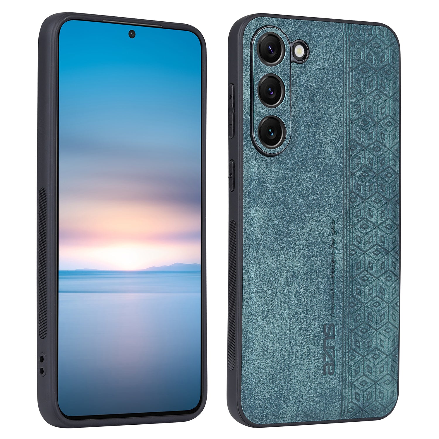 AZNS For Samsung Galaxy S24 Case Imprinted PU Leather+TPU Shock Absorbing Smartphone Shell - Blue
