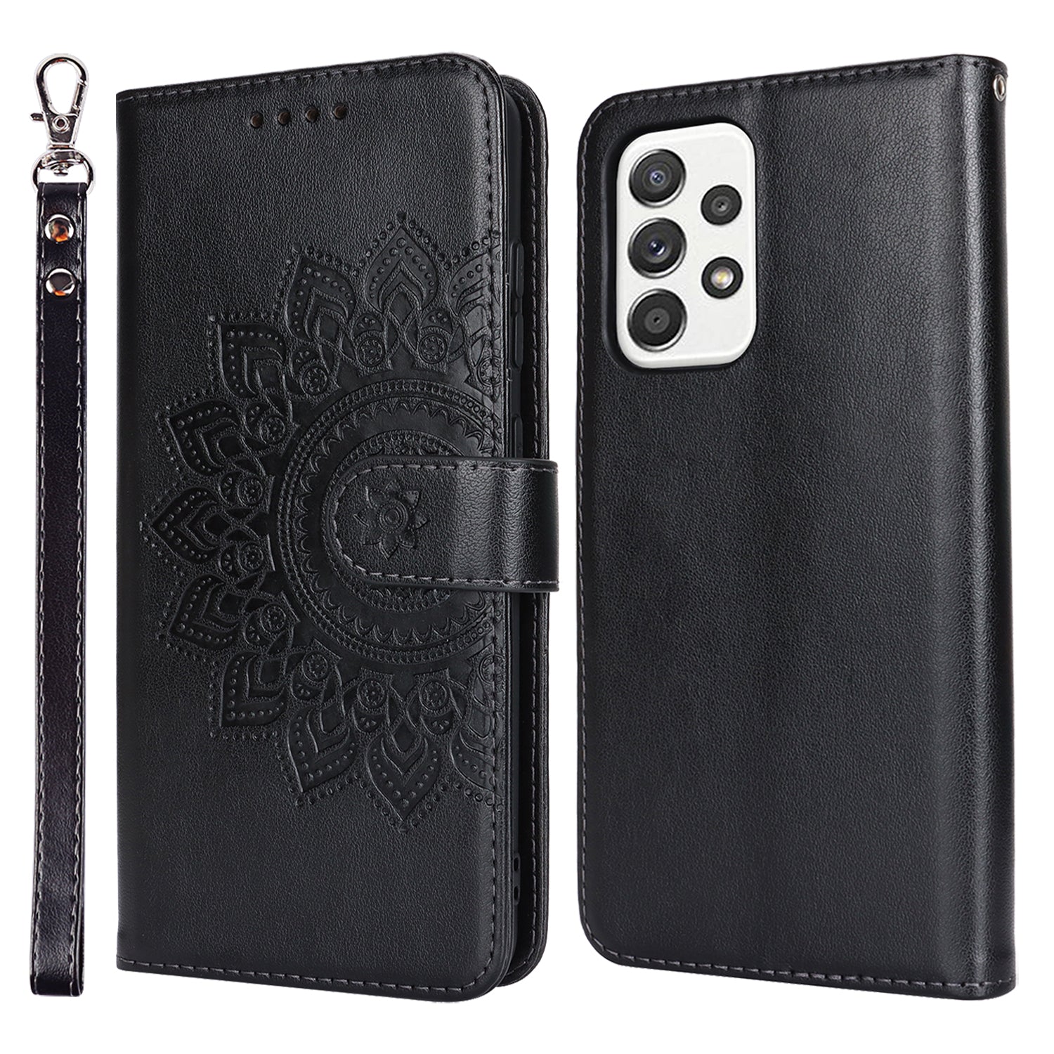 For Samsung Galaxy A53 5G Magnetic Phone Case R61 Texture Leather Wallet Stand Cover - Black