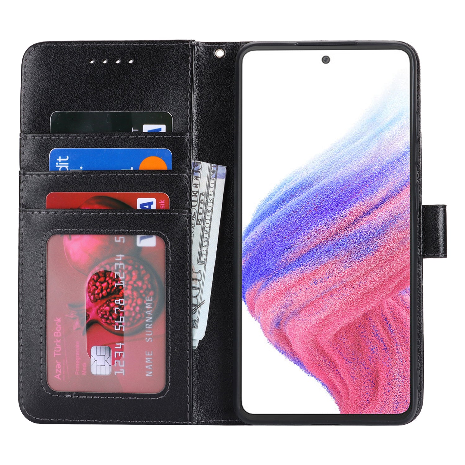 For Samsung Galaxy A53 5G Magnetic Phone Case R61 Texture Leather Wallet Stand Cover - Black