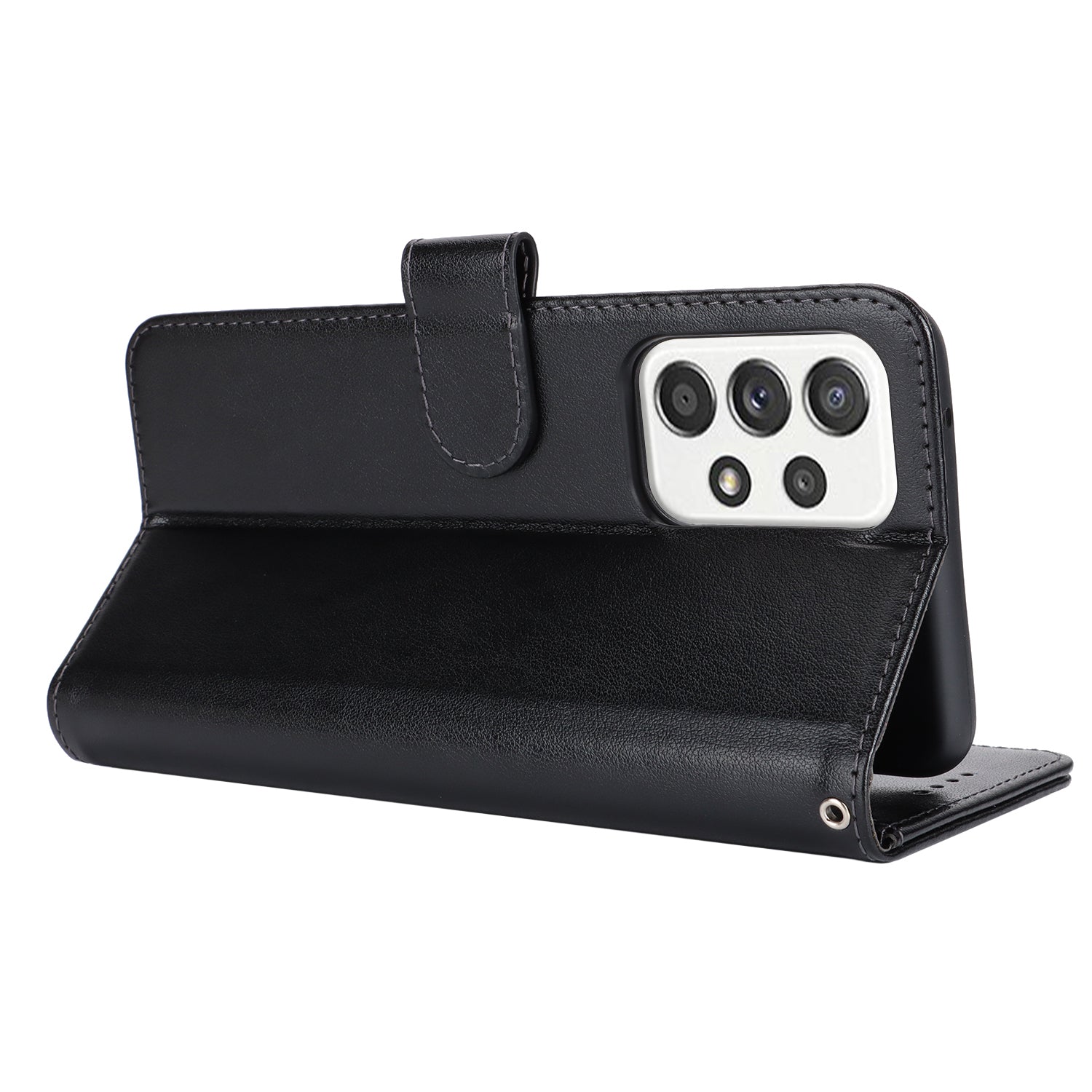 For Samsung Galaxy A53 5G Magnetic Phone Case R61 Texture Leather Wallet Stand Cover - Black