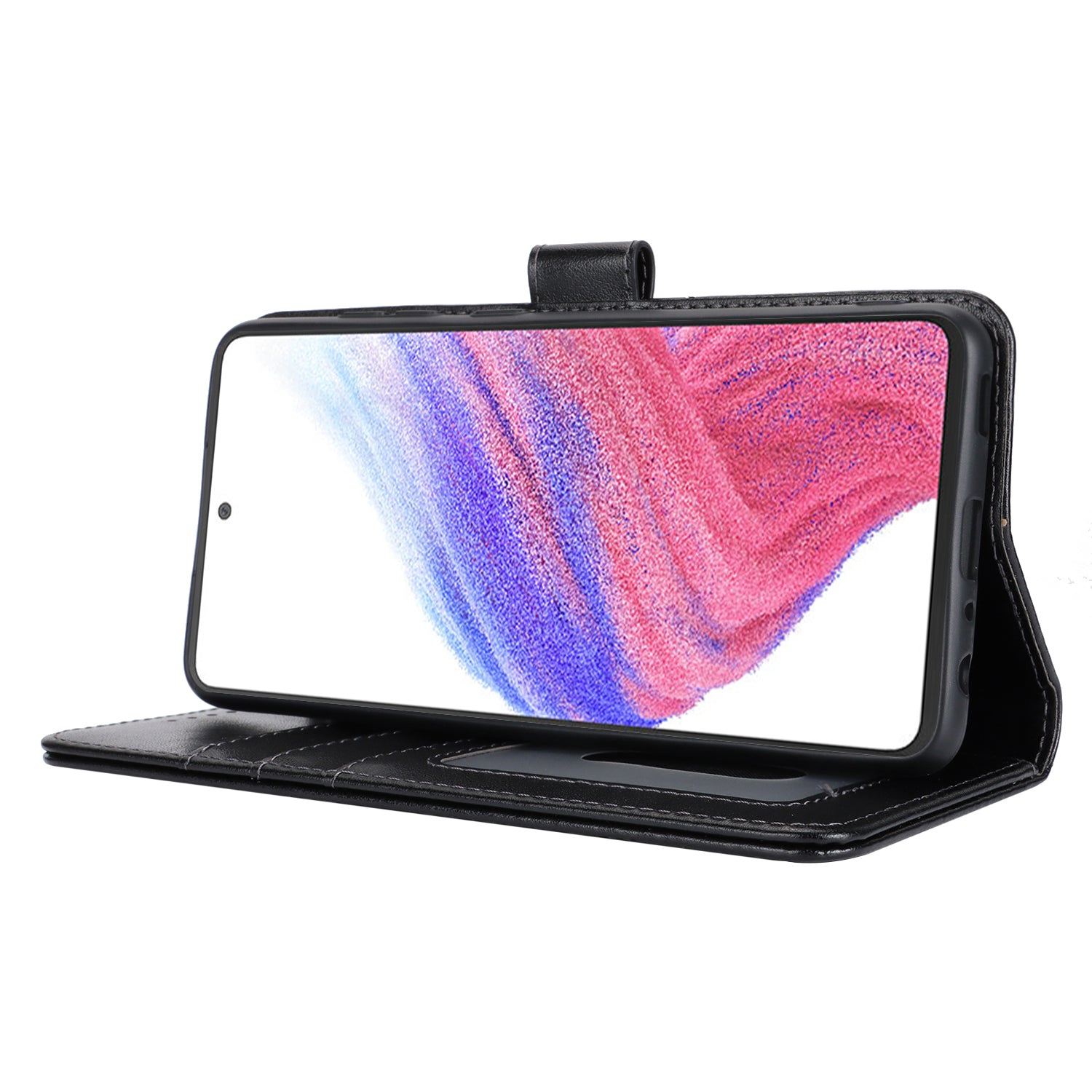 For Samsung Galaxy A53 5G Magnetic Phone Case R61 Texture Leather Wallet Stand Cover - Black
