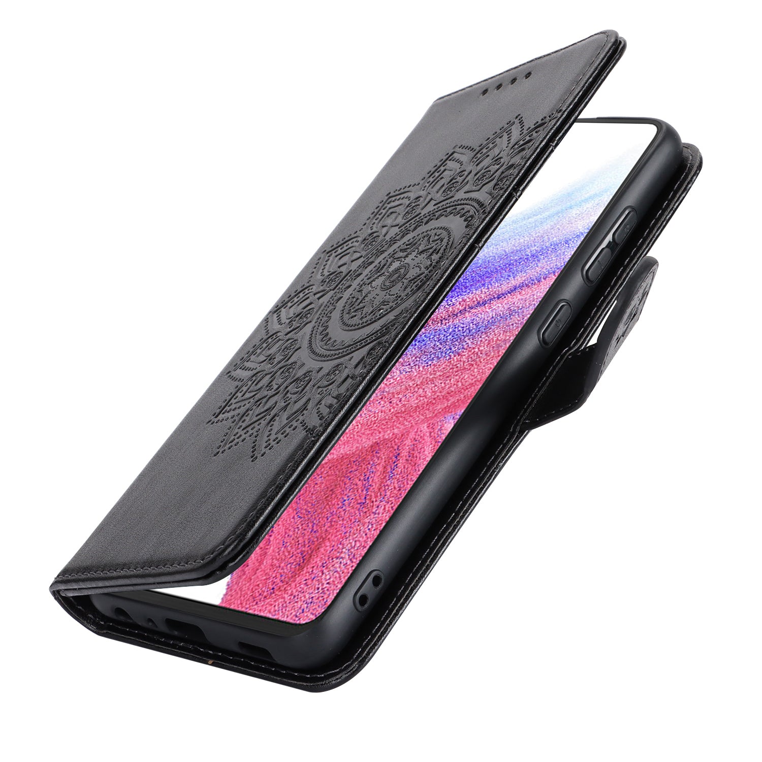 For Samsung Galaxy A53 5G Magnetic Phone Case R61 Texture Leather Wallet Stand Cover - Black