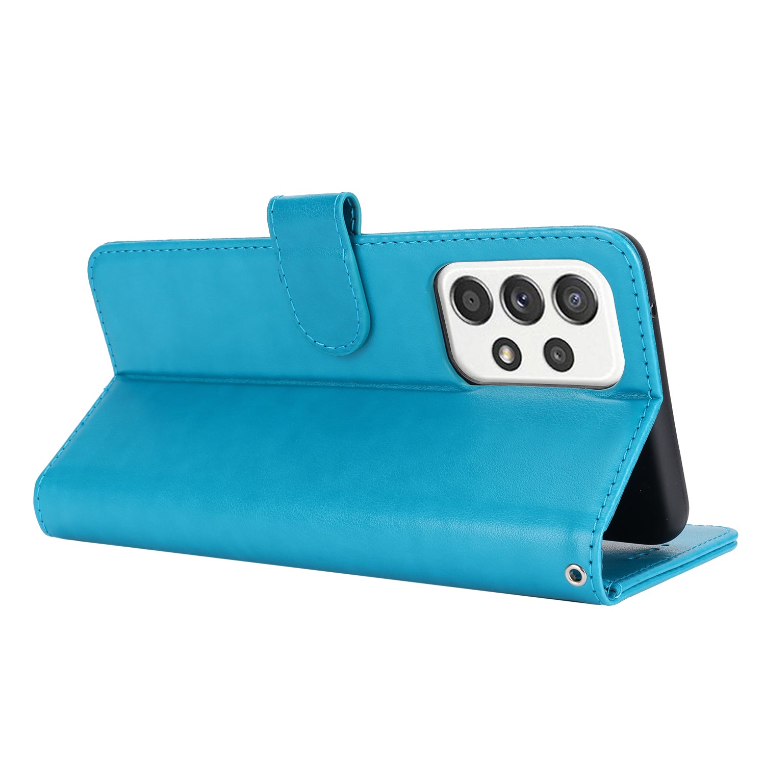 For Samsung Galaxy A52 5G Case PU Leather R61 Texture Wallet Card Slots Phone Cover - Blue