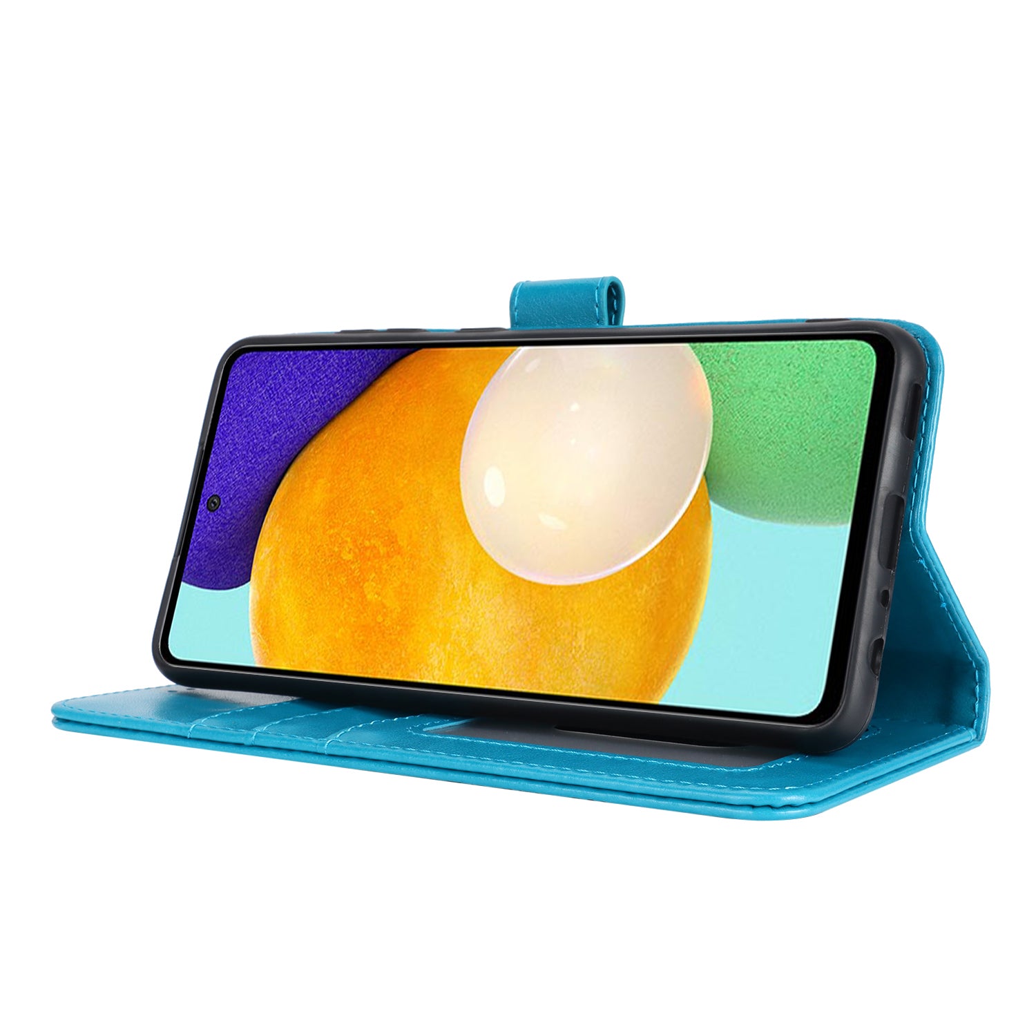 For Samsung Galaxy A52 5G Case PU Leather R61 Texture Wallet Card Slots Phone Cover - Blue