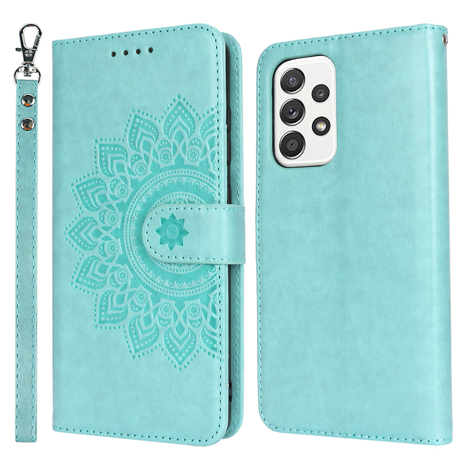 For Samsung Galaxy A52 5G Case PU Leather R61 Texture Wallet Card Slots Phone Cover - Blue