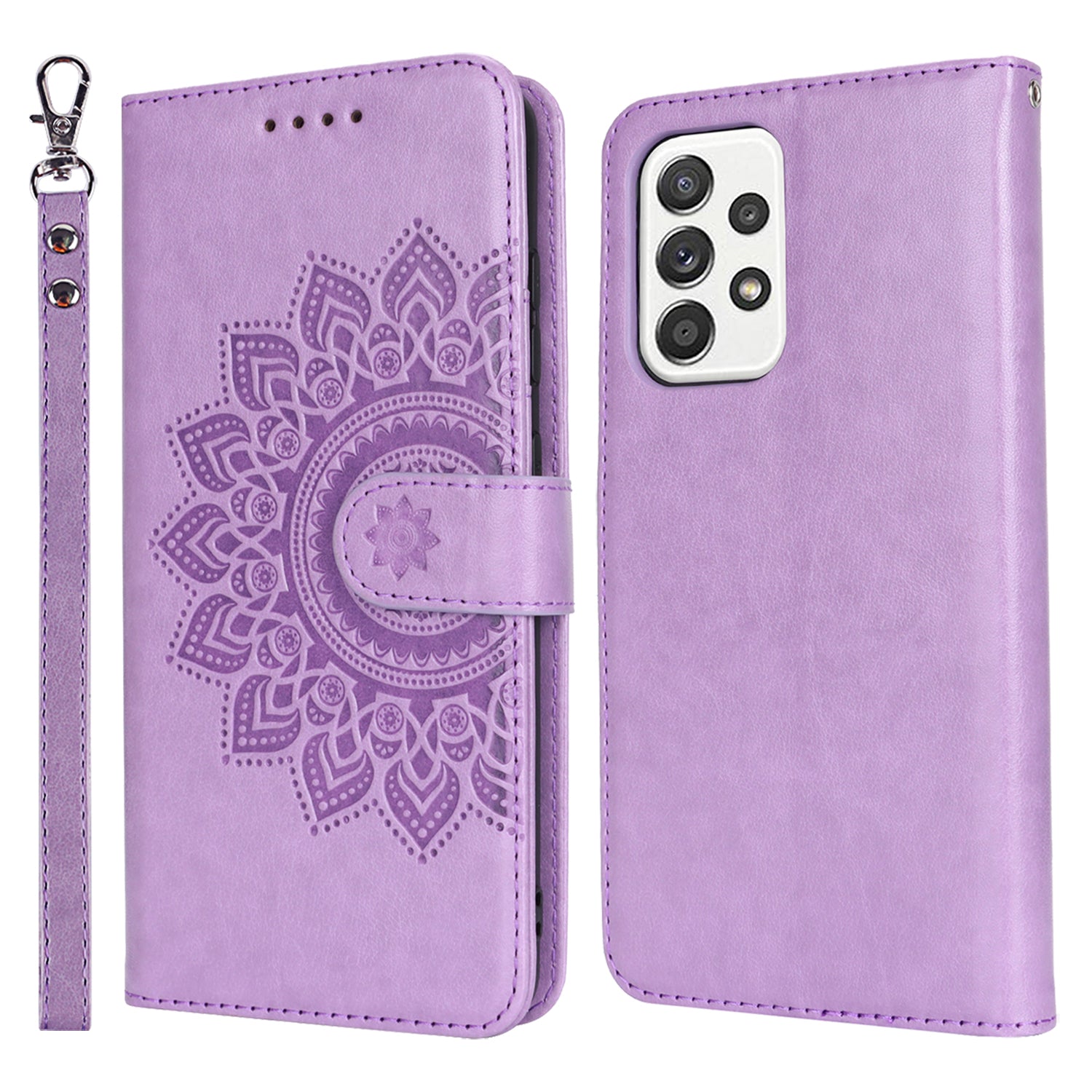For Samsung Galaxy A52 5G Case PU Leather R61 Texture Wallet Card Slots Phone Cover - Blue