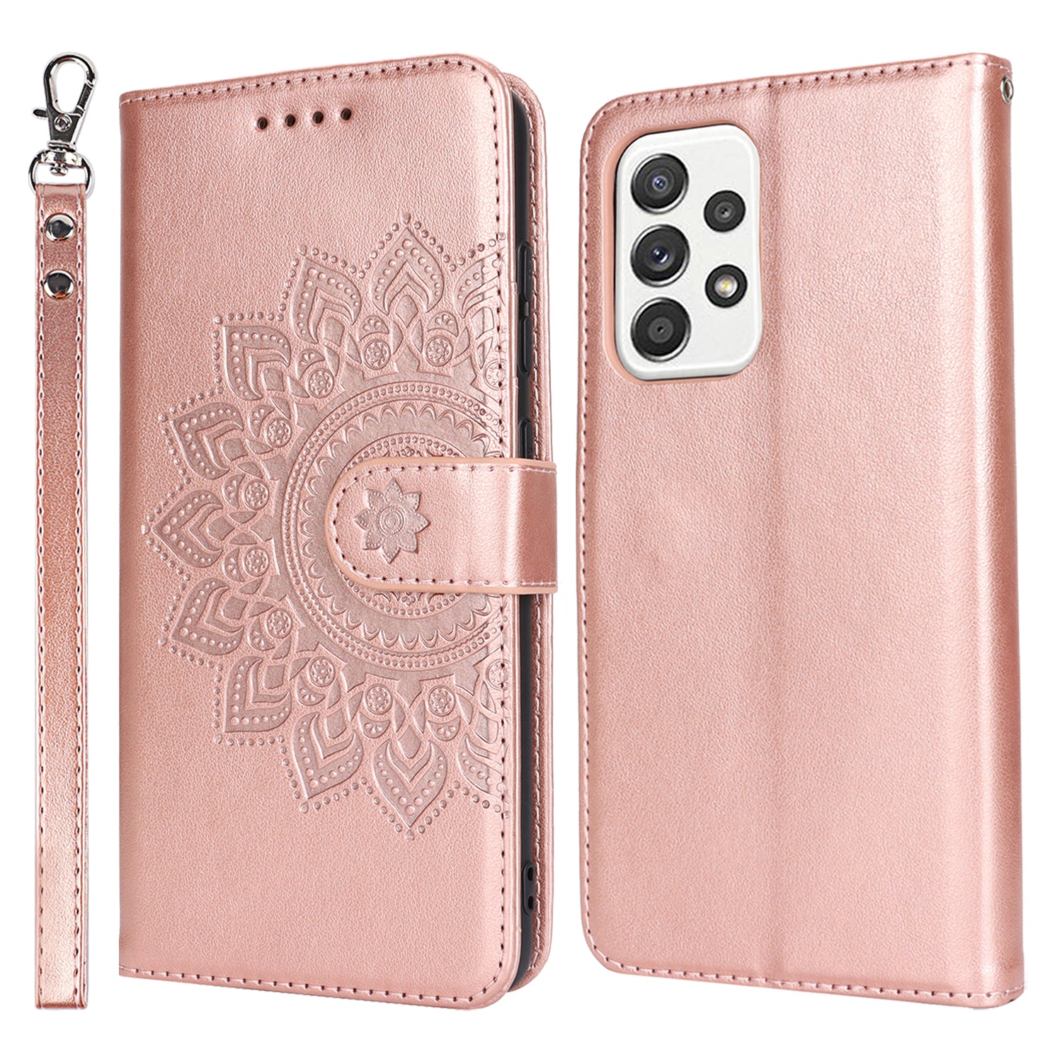 For Samsung Galaxy A52 5G Case PU Leather R61 Texture Wallet Card Slots Phone Cover - Blue