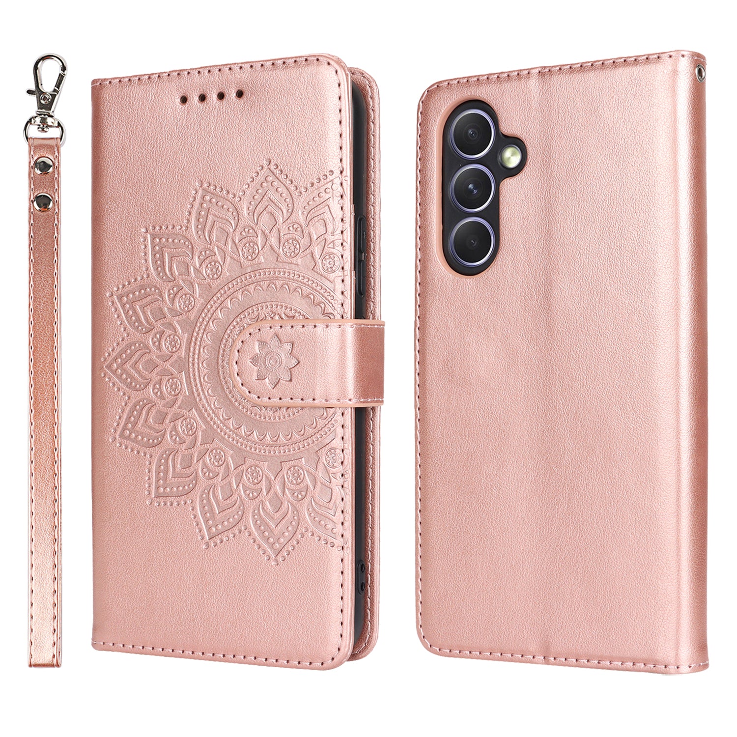 For Samsung Galaxy A54 5G Cell Phone Case Imprint R61 Texture Anti-drop PU Leather Wallet Cover - Rose Gold