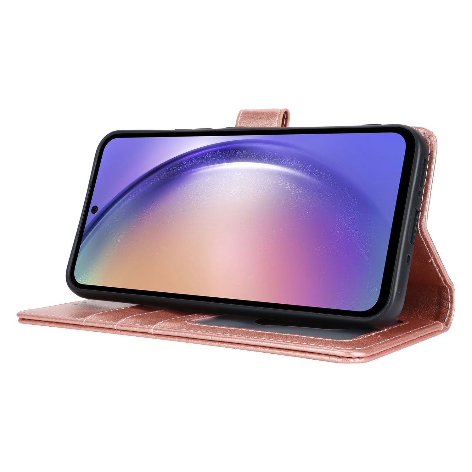 For Samsung Galaxy A54 5G Cell Phone Case Imprint R61 Texture Anti-drop PU Leather Wallet Cover - Rose Gold