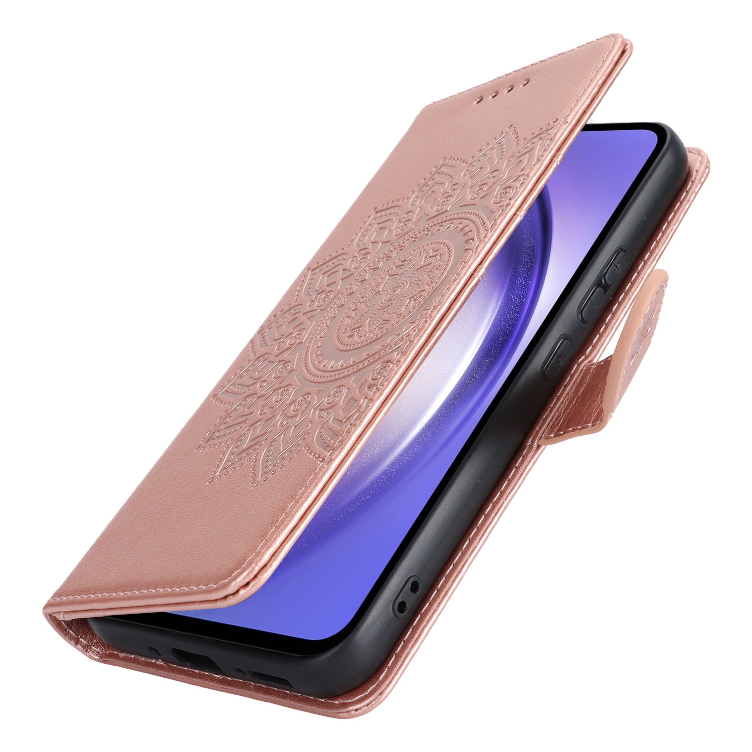 For Samsung Galaxy A54 5G Cell Phone Case Imprint R61 Texture Anti-drop PU Leather Wallet Cover - Rose Gold