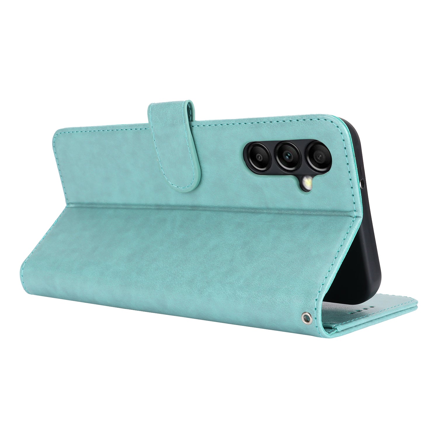 For Samsung Galaxy A34 5G Cell Phone Case R61 Texture Leather Stand Cover with Wrist Strap - Light Green
