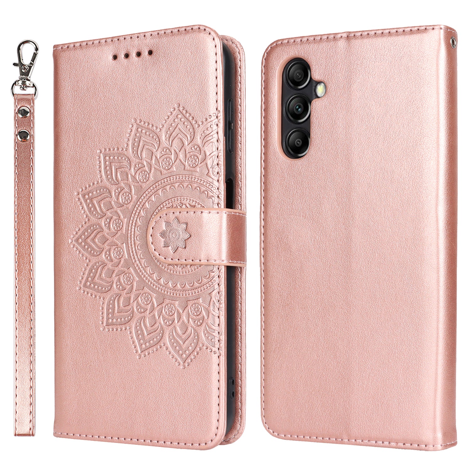 For Samsung Galaxy A34 5G Cell Phone Case R61 Texture Leather Stand Cover with Wrist Strap - Light Green