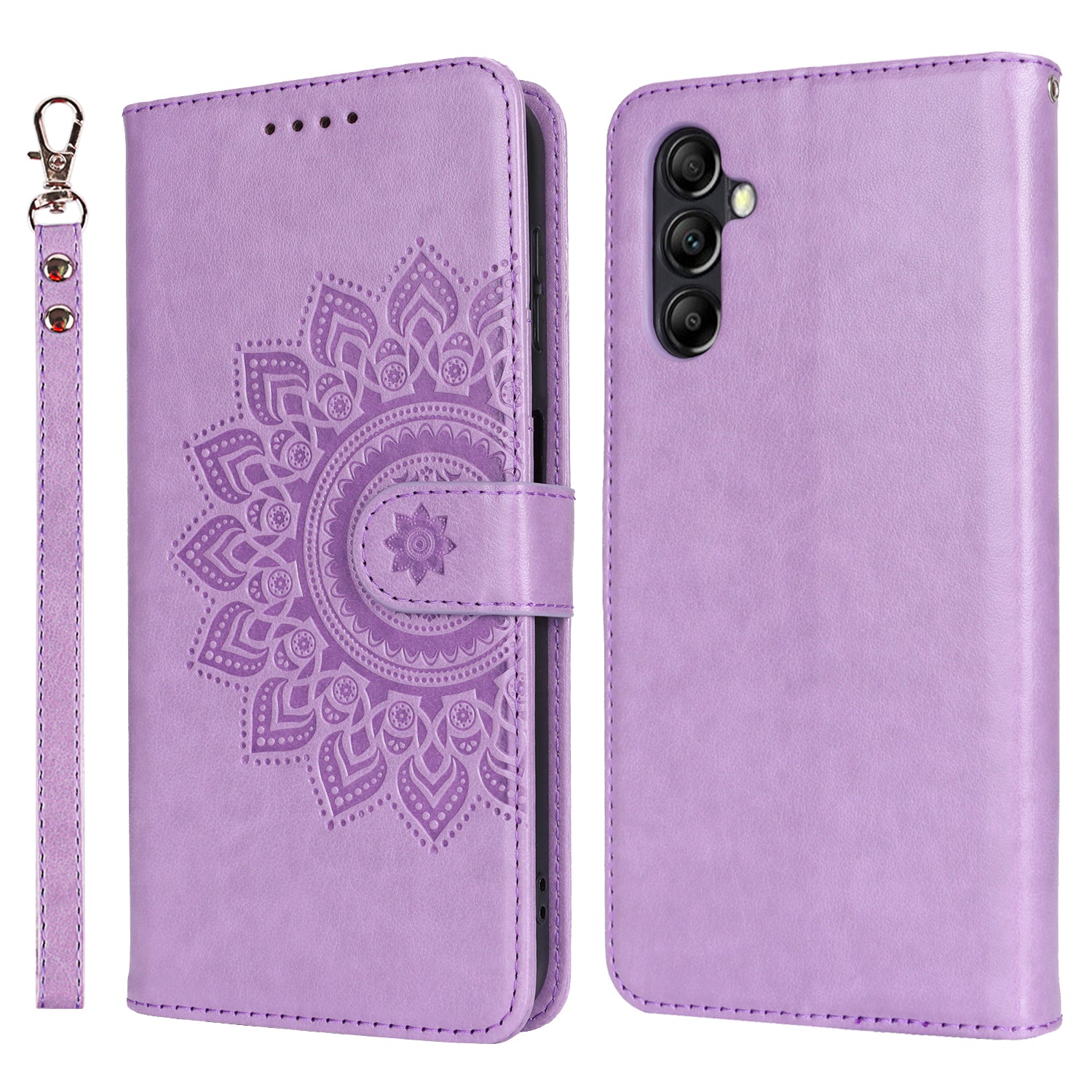 For Samsung Galaxy A34 5G Cell Phone Case R61 Texture Leather Stand Cover with Wrist Strap - Light Green