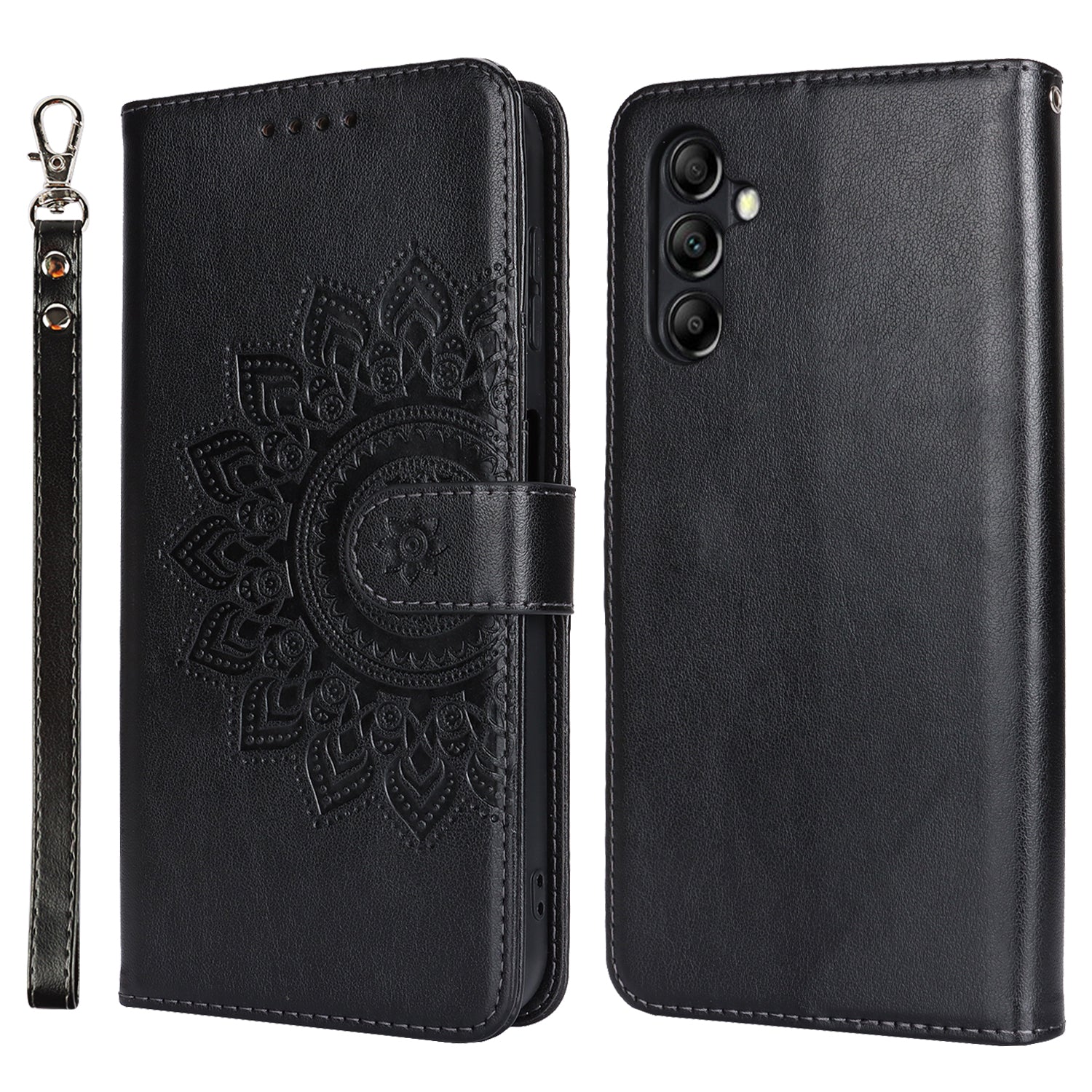 For Samsung Galaxy A14 5G / 4G Magnetic Phone Case Imprinted R61 Texture Card Holder Protective Cover - Black