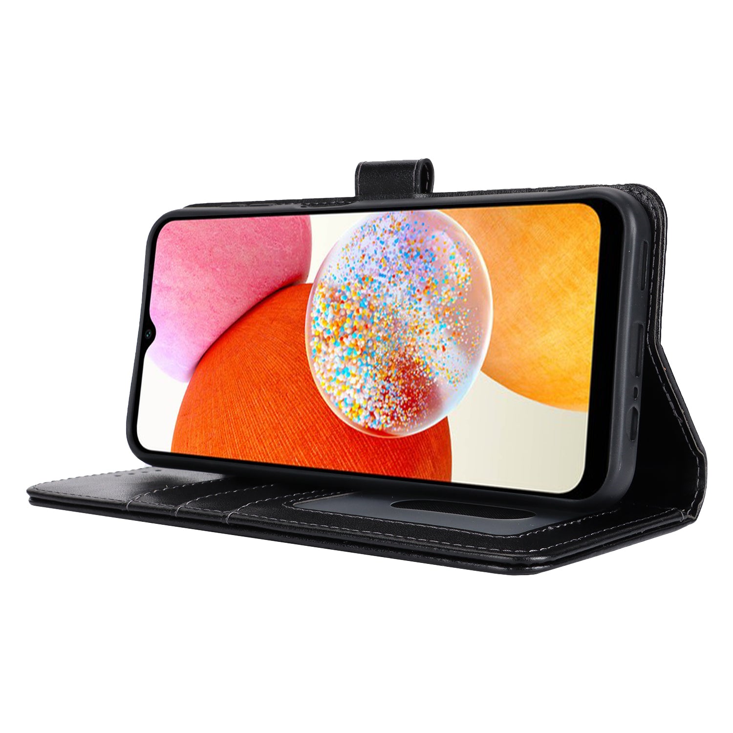 For Samsung Galaxy A14 5G / 4G Magnetic Phone Case Imprinted R61 Texture Card Holder Protective Cover - Black