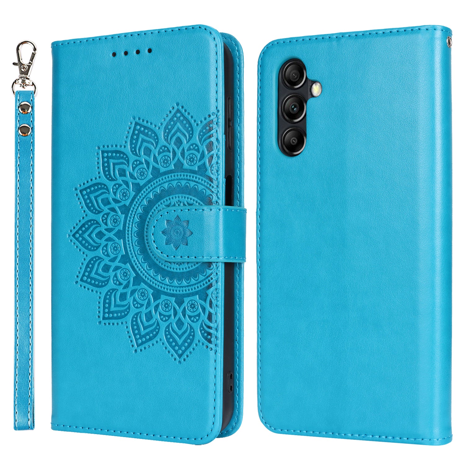 For Samsung Galaxy A14 5G / 4G Magnetic Phone Case Imprinted R61 Texture Card Holder Protective Cover - Black