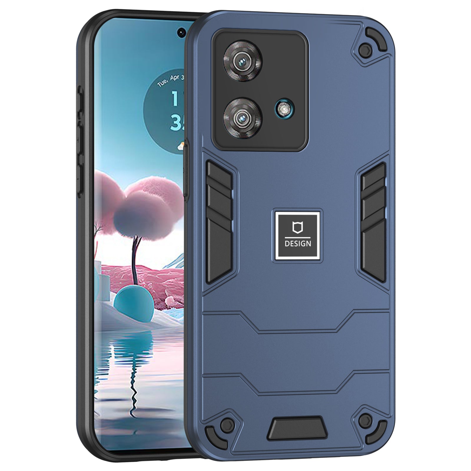 For Motorola Edge 40 Neo 5G Phone Case Dual Layer Hybrid Soft TPU Hard PC Shockproof Cover - Navy Blue