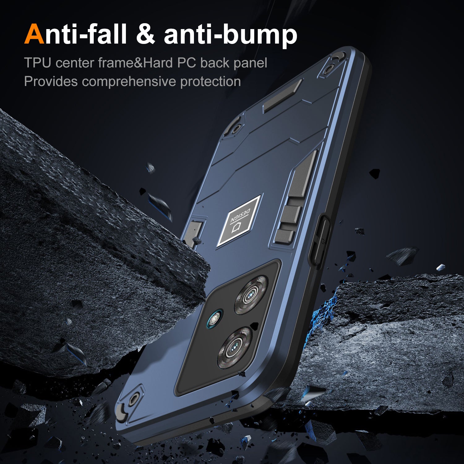 For Motorola Edge 40 Neo 5G Phone Case Dual Layer Hybrid Soft TPU Hard PC Shockproof Cover - Navy Blue