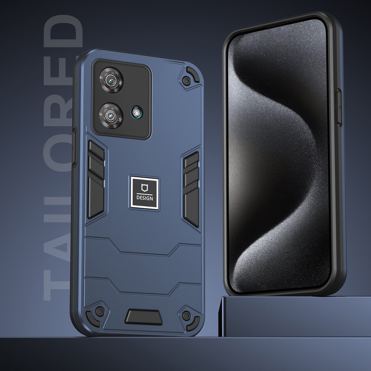 For Motorola Edge 40 Neo 5G Phone Case Dual Layer Hybrid Soft TPU Hard PC Shockproof Cover - Navy Blue