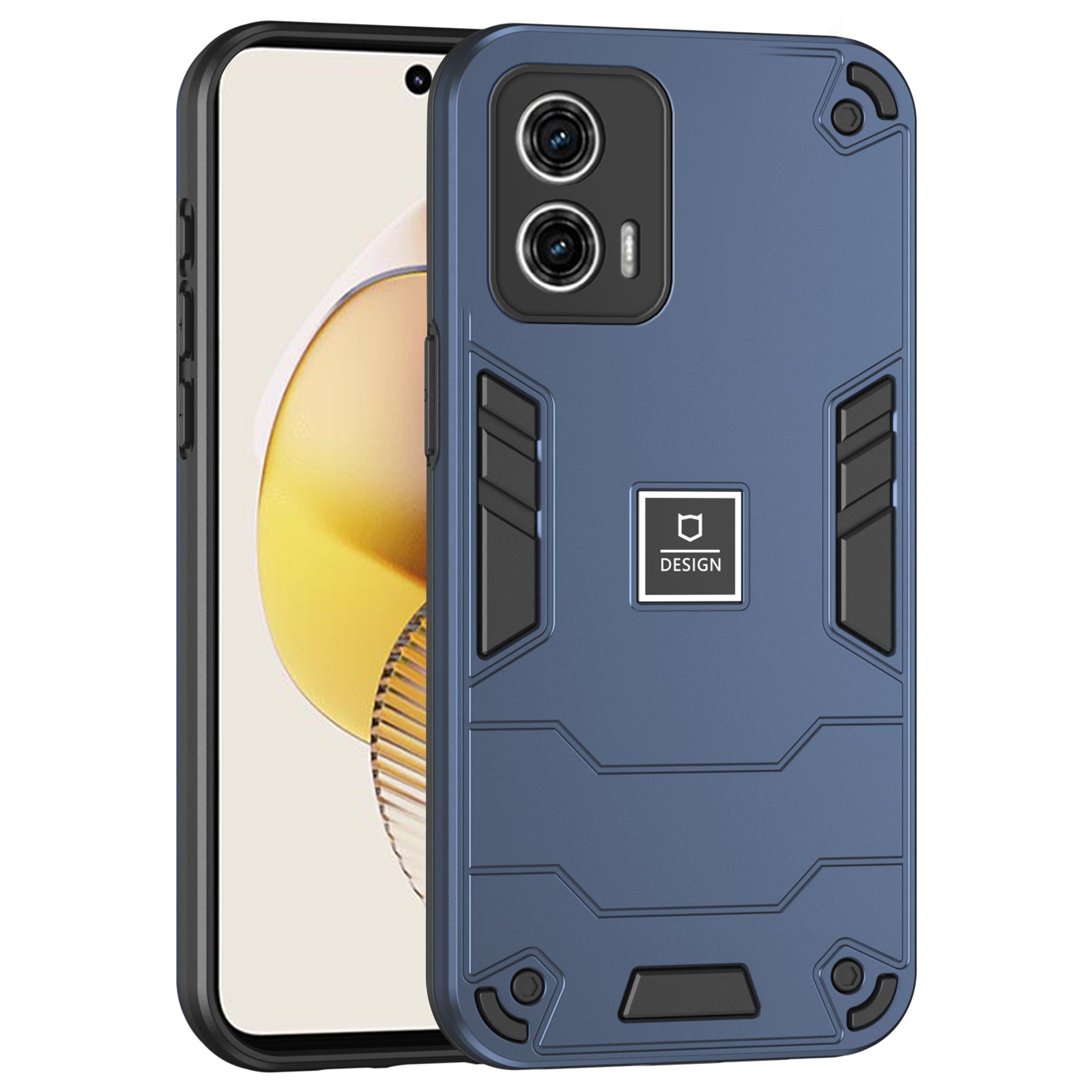 For Motorola Moto G73 5G Case 2 in 1 Rugged Hard PC Soft TPU Phone Cover - Navy Blue