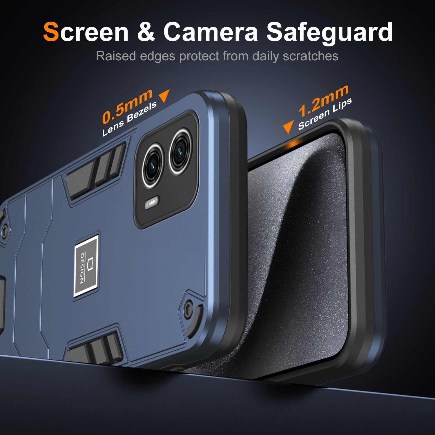 For Motorola Moto G73 5G Case 2 in 1 Rugged Hard PC Soft TPU Phone Cover - Navy Blue
