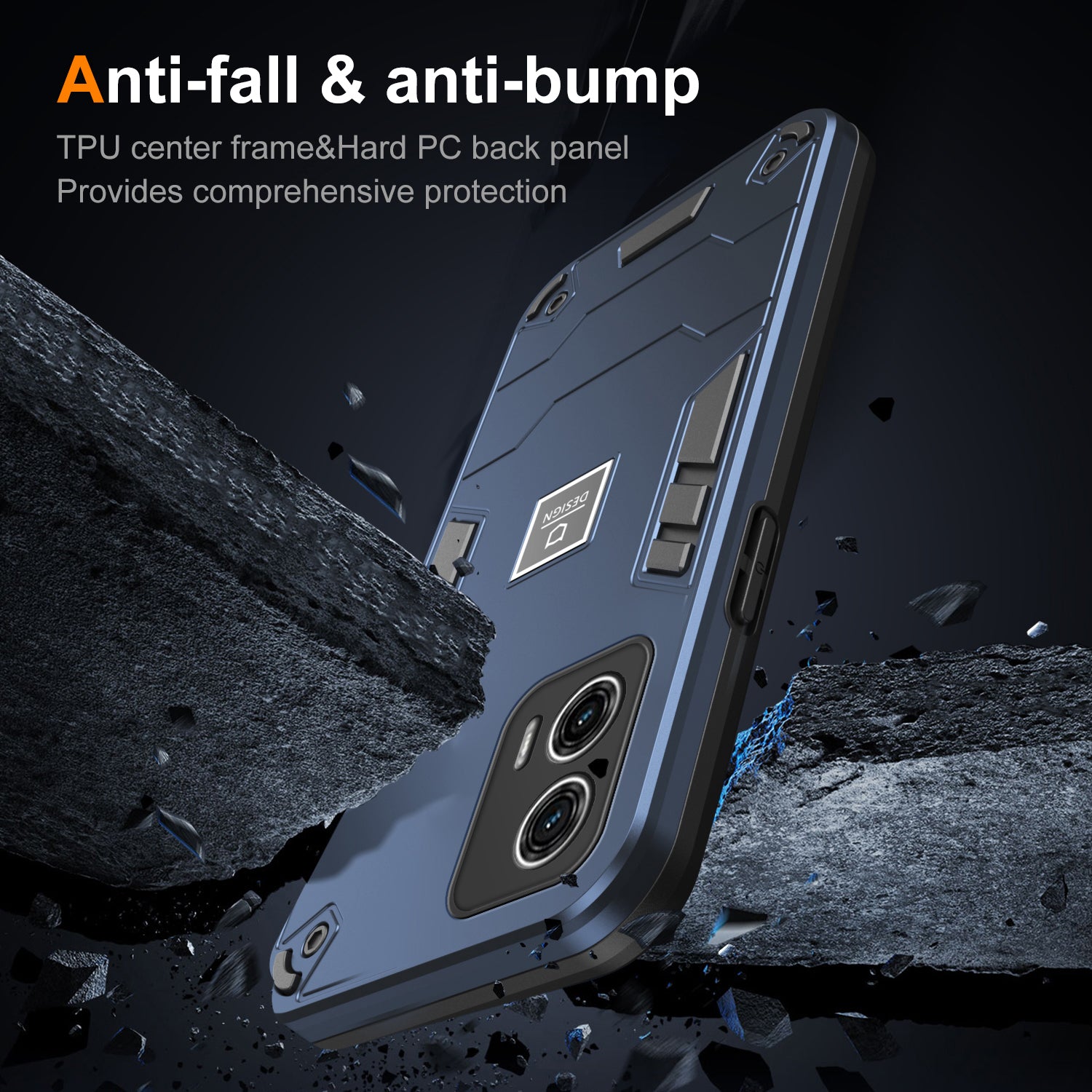 For Motorola Moto G73 5G Case 2 in 1 Rugged Hard PC Soft TPU Phone Cover - Navy Blue