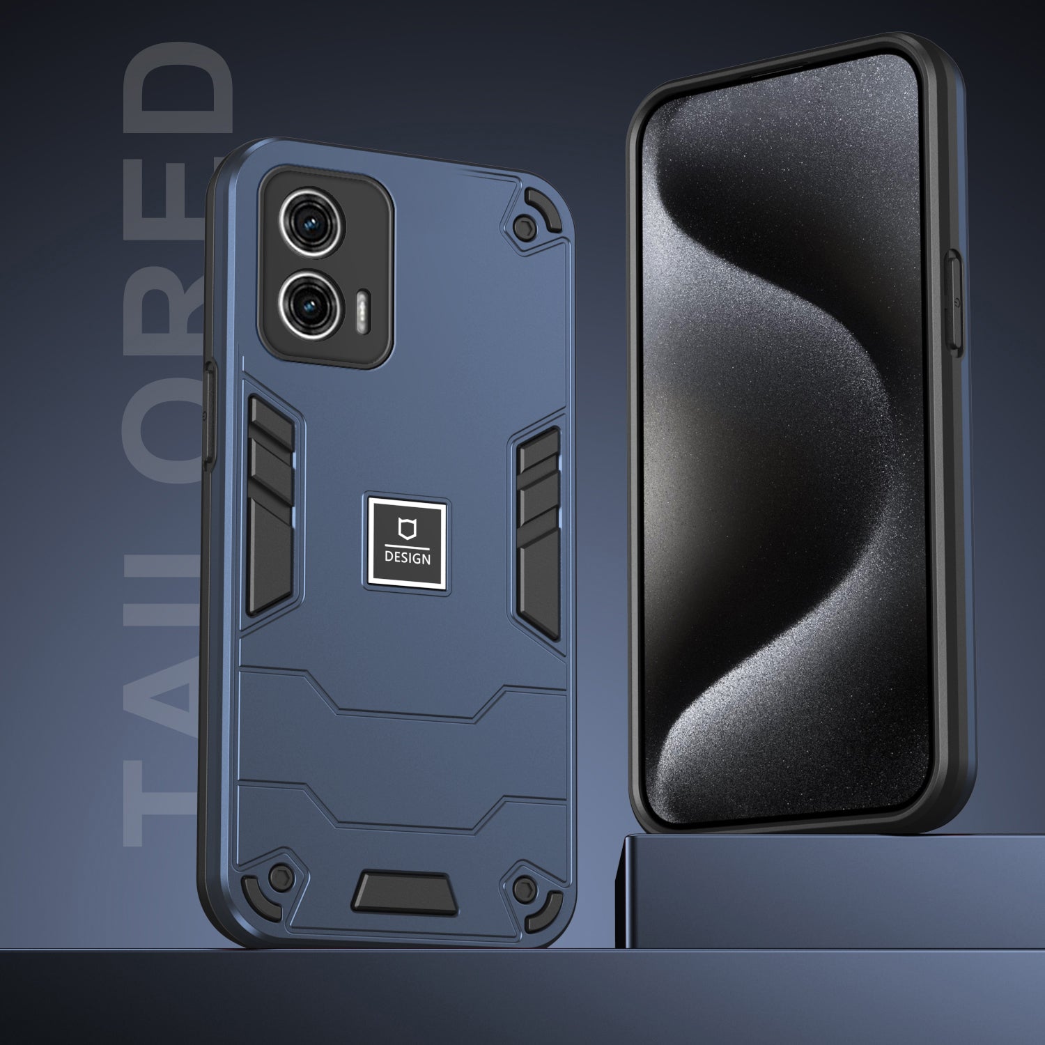 For Motorola Moto G73 5G Case 2 in 1 Rugged Hard PC Soft TPU Phone Cover - Navy Blue