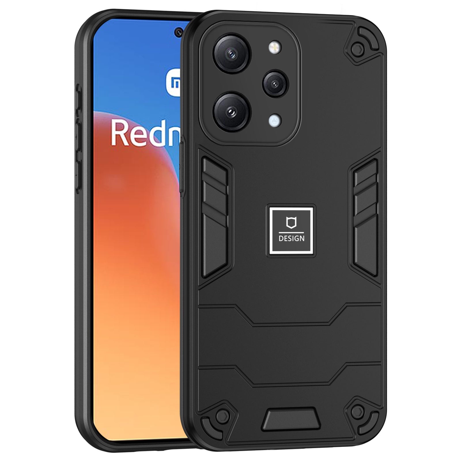 For Xiaomi Redmi 12 4G / 5G (Global) Case PC+TPU Phone Cover 2 in 1 Heavy Duty - Black