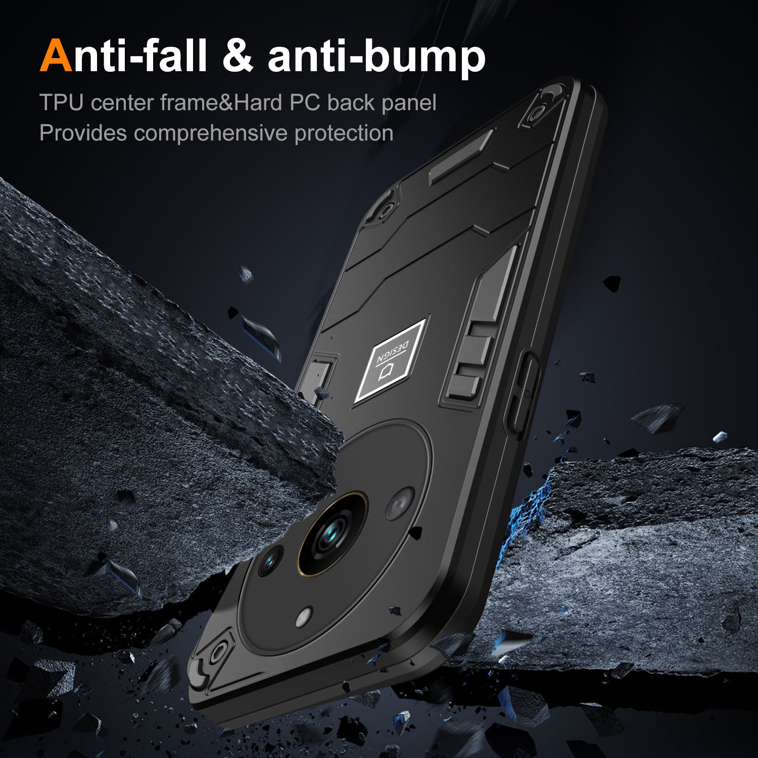 For Realme Narzo 60 Pro 5G / 11 Pro 5G / 11 Pro+ 5G Case PC+TPU Shockproof Defender Phone Cover  - Black