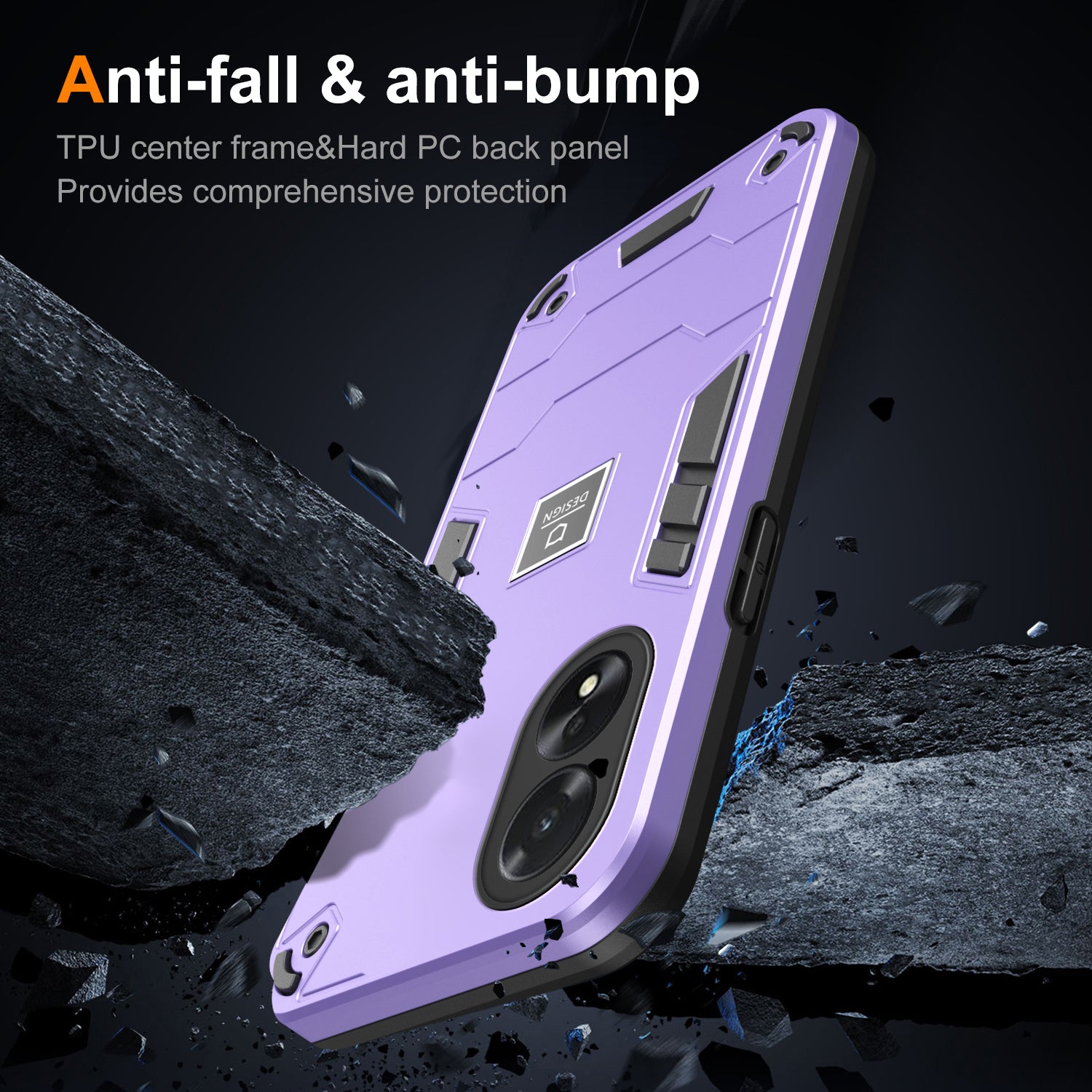 For Oppo A38 4G / A18 4G PC+TPU Case Dual-Layer Design Drop Protection Phone Cover  - Purple